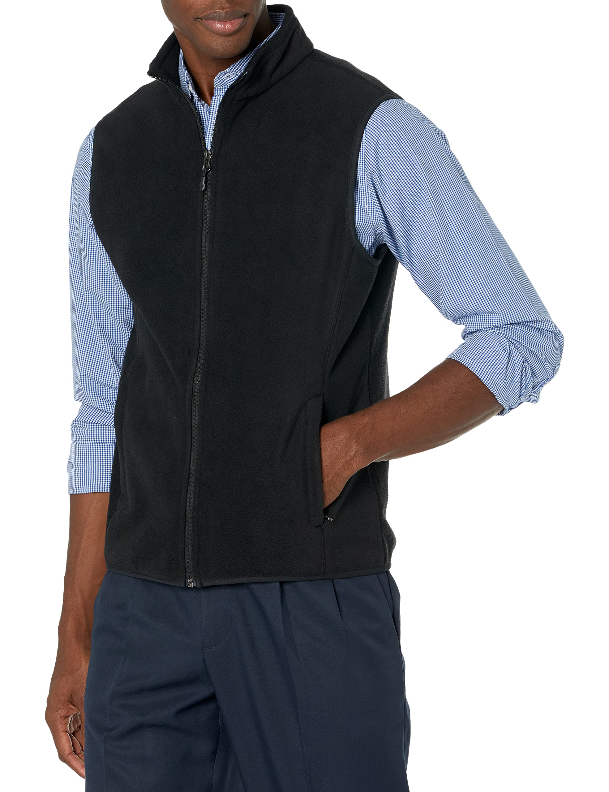 Amazon Essentials Men's Full-Zip Polar Fleece Vest - Lightweight Warm Winter Layering for Outdoor Activities Hiking Camping