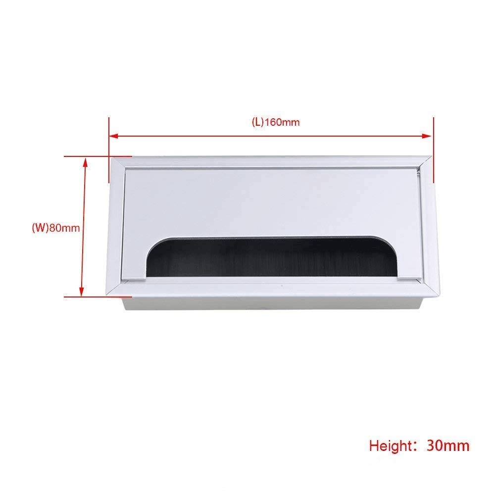 2PCS Metal Rectangle Desk Grommet with Brush - Cable Management Hole Cover for Home Office, Computer Desk & Bank Tables - Organize Wires Neatly Under Desk