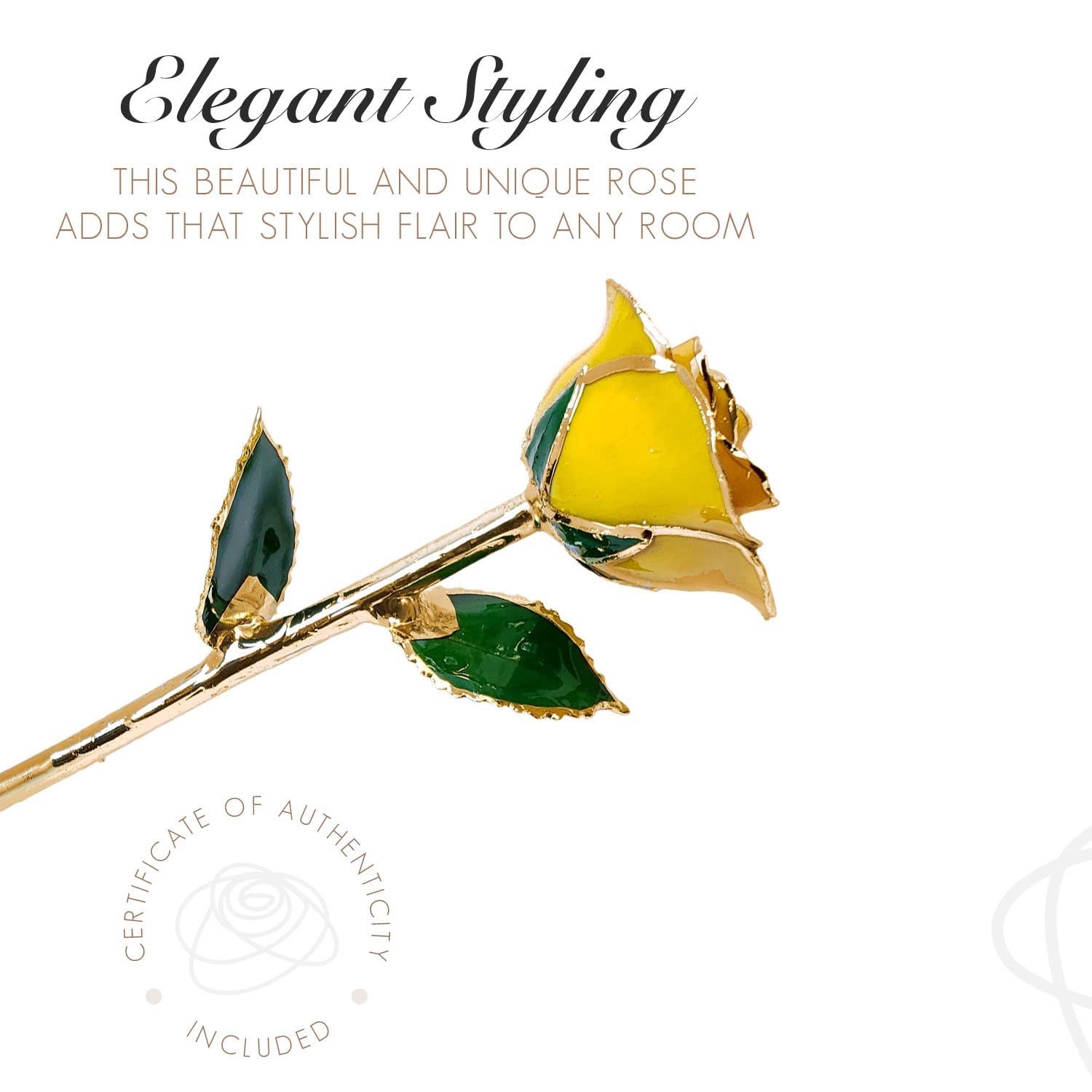 24K Gold Dipped Forever Rose - Real Preserved Yellow Rose with Certificate of Authenticity | Romantic Anniversary Gift for Her, Valentine's Day Present, Wedding Decoration, Home & Office Luxury Décor