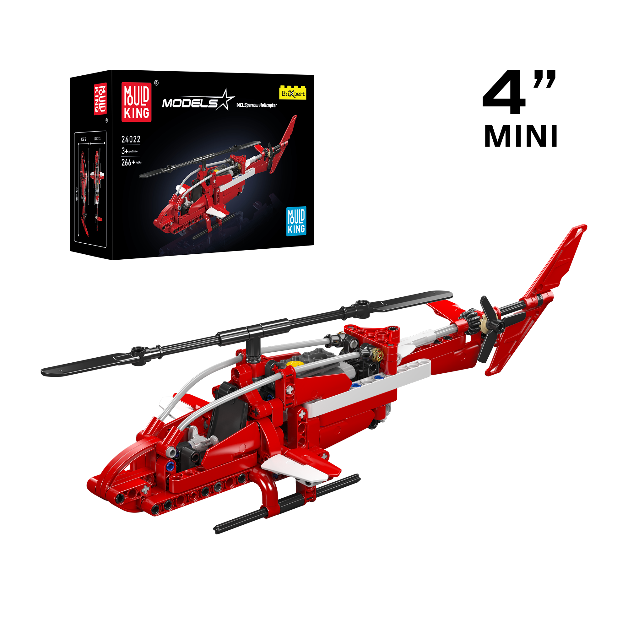 Mould King 24022 Sparrow Helicopter Building Blocks Toy Set - 266 PCS STEM Educational Construction Kit for Kids & Adults | Creative Play, Birthday Gift, Classroom Activity
