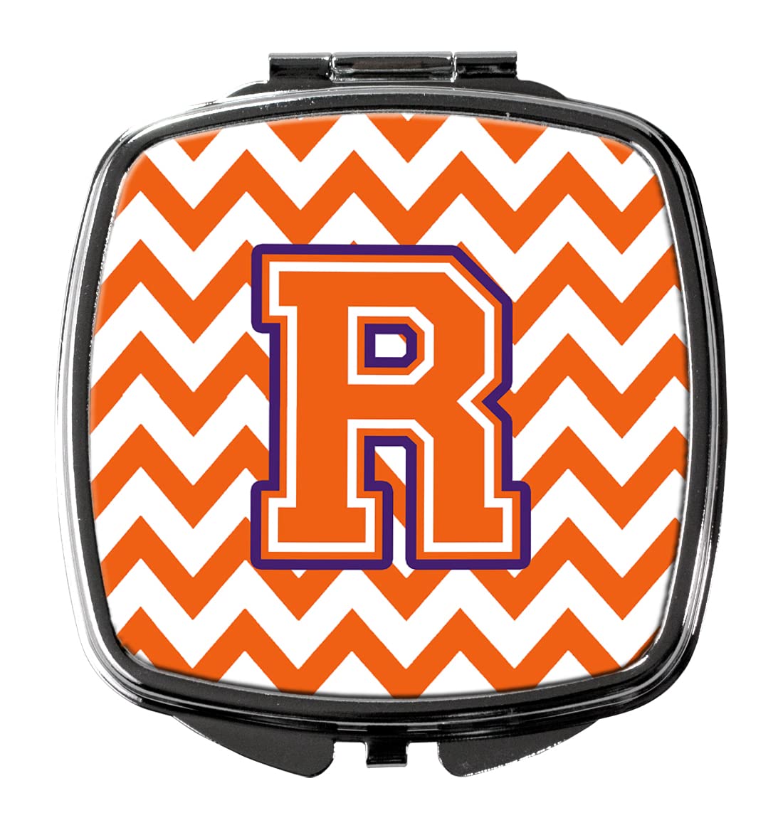 Caroline's Treasures CJ1062-RSCM Letter R Chevron Orange & Regalia Compact Mirror - Decorative Travel Makeup Mirror for Women & Girls, Perfect Gift, Pocket-Sized Folding Handheld Mirror for Home, Purse & Travel