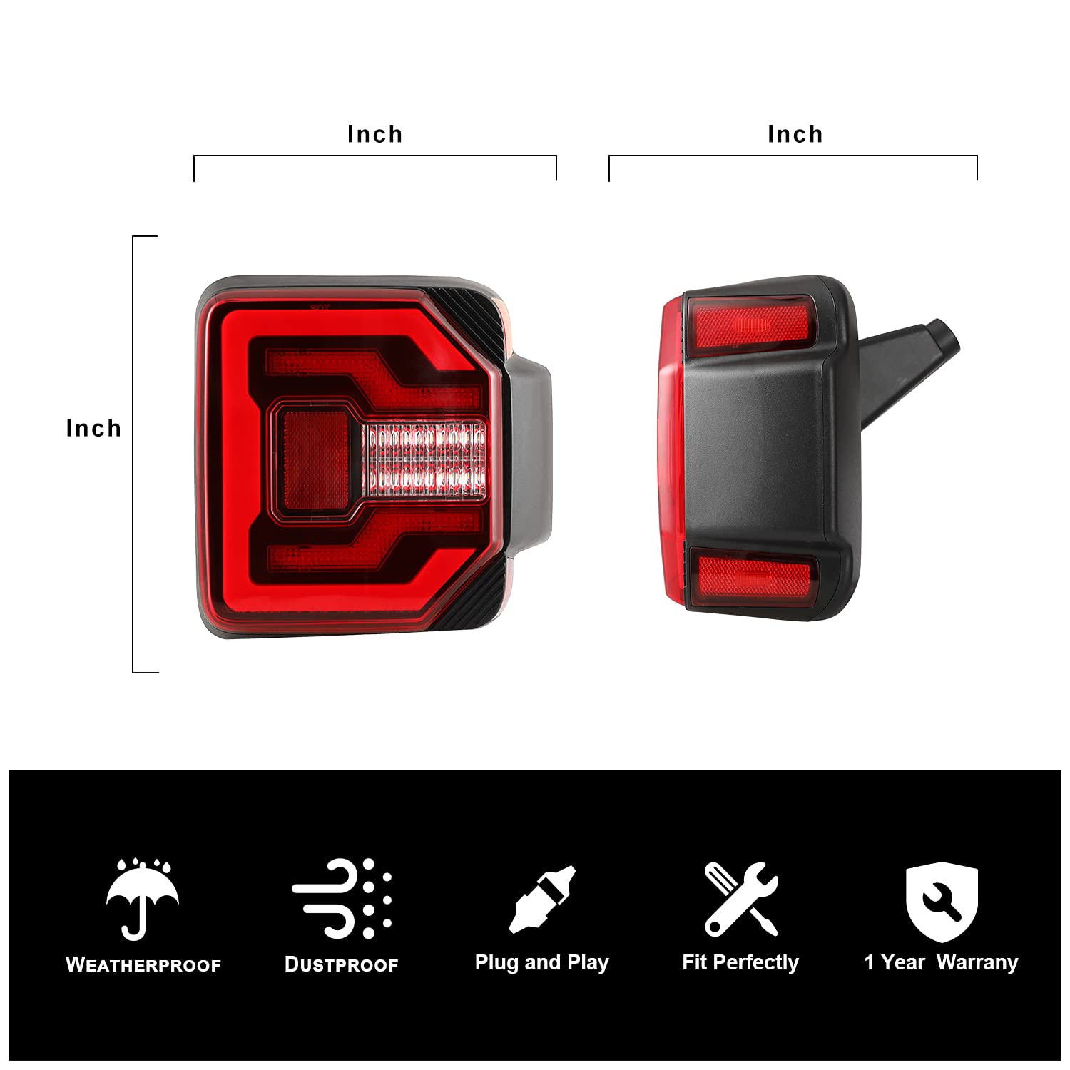 LED Tail Lights for Jeep Wrangler 2018-2025 - Dynamic DRL, Sequential Turn Signals, Reverse & Brake Lights (Red Lens) | Perfect for Off-Roading & Night Driving