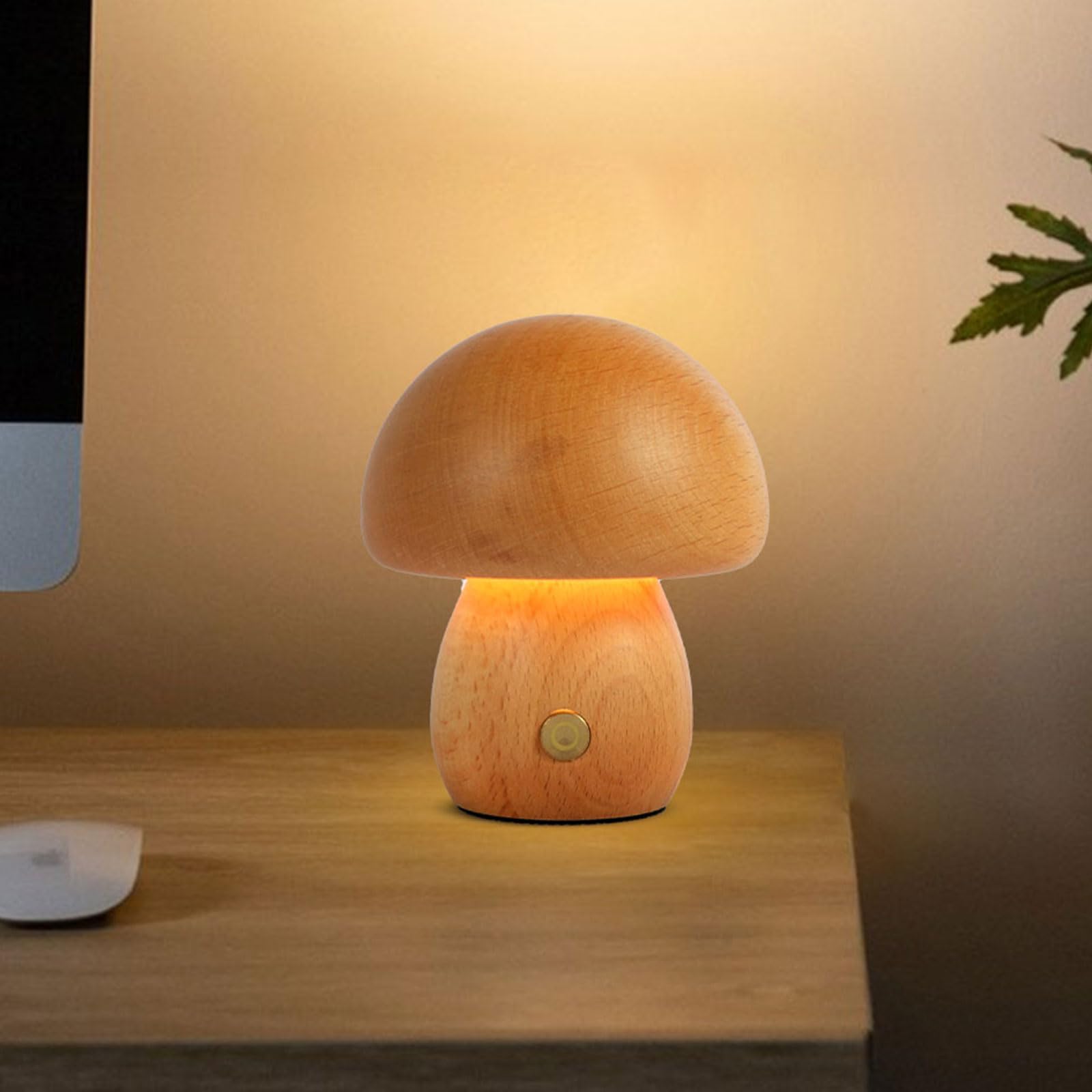 USB Rechargeable Mushroom Night Light - Dimmable LED Touch Lamp with 600mAh Battery, Wooden Table Lamp for Bedroom, Living Room, Nursery | Eye Protection Ambient Lighting for Kids & Adults | Perfect for Bedside, Reading Corner, and Cozy Home Decor