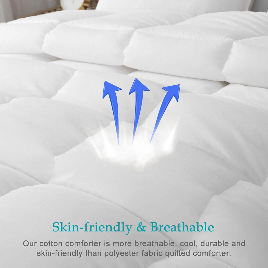 Lightweight Pinch Pleated 100% Cotton Comforter - All Season Down Alternative Quilted Bedding | Soft & Breathable for Hot Sleepers | Cooling Comforter for Summer & Warm Weather (Full/Queen Size, Dark Grey) | Perfect for Guest Rooms, Dorms & Airbnbs