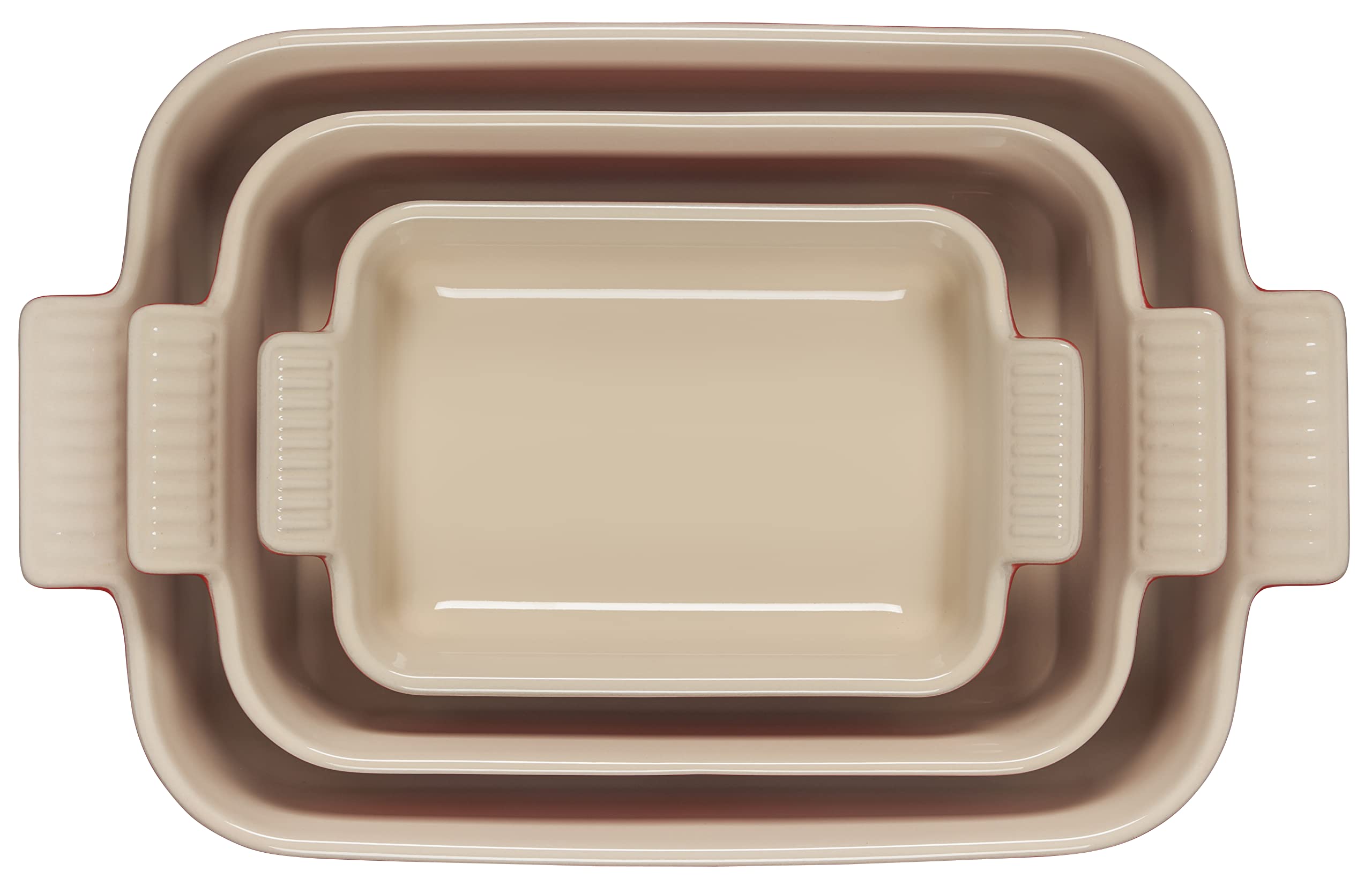 Le Creuset Stoneware Heritage Set - 3-Piece Rectangular Baking Dishes in Cerise Red | Oven, Microwave & Dishwasher Safe | Perfect for Casseroles, Lasagna & Meal Prep
