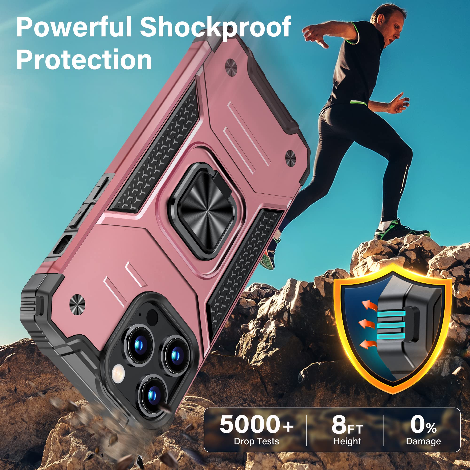 Vakoo Shockproof Heavy Duty Phone Case with Kickstand for iPhone 13 Pro Max - Rose Gold | Protective Cover for Work, Travel & Outdoor Activities
