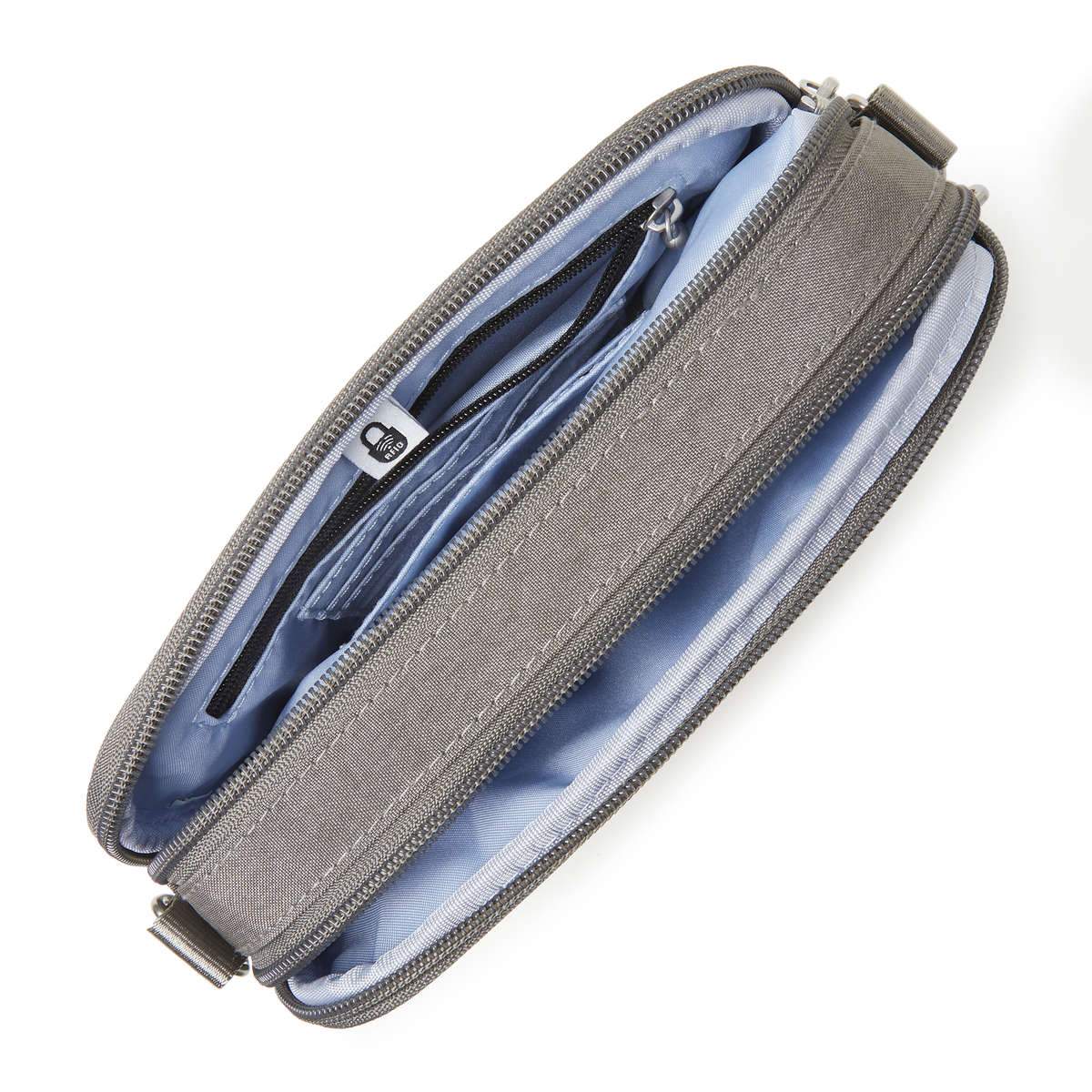Baggallini RFID Festival Bag - Sterling Shimmer Crossbody Purse for Women | Anti-Theft Travel Wallet for Concerts, Shopping & Night Out