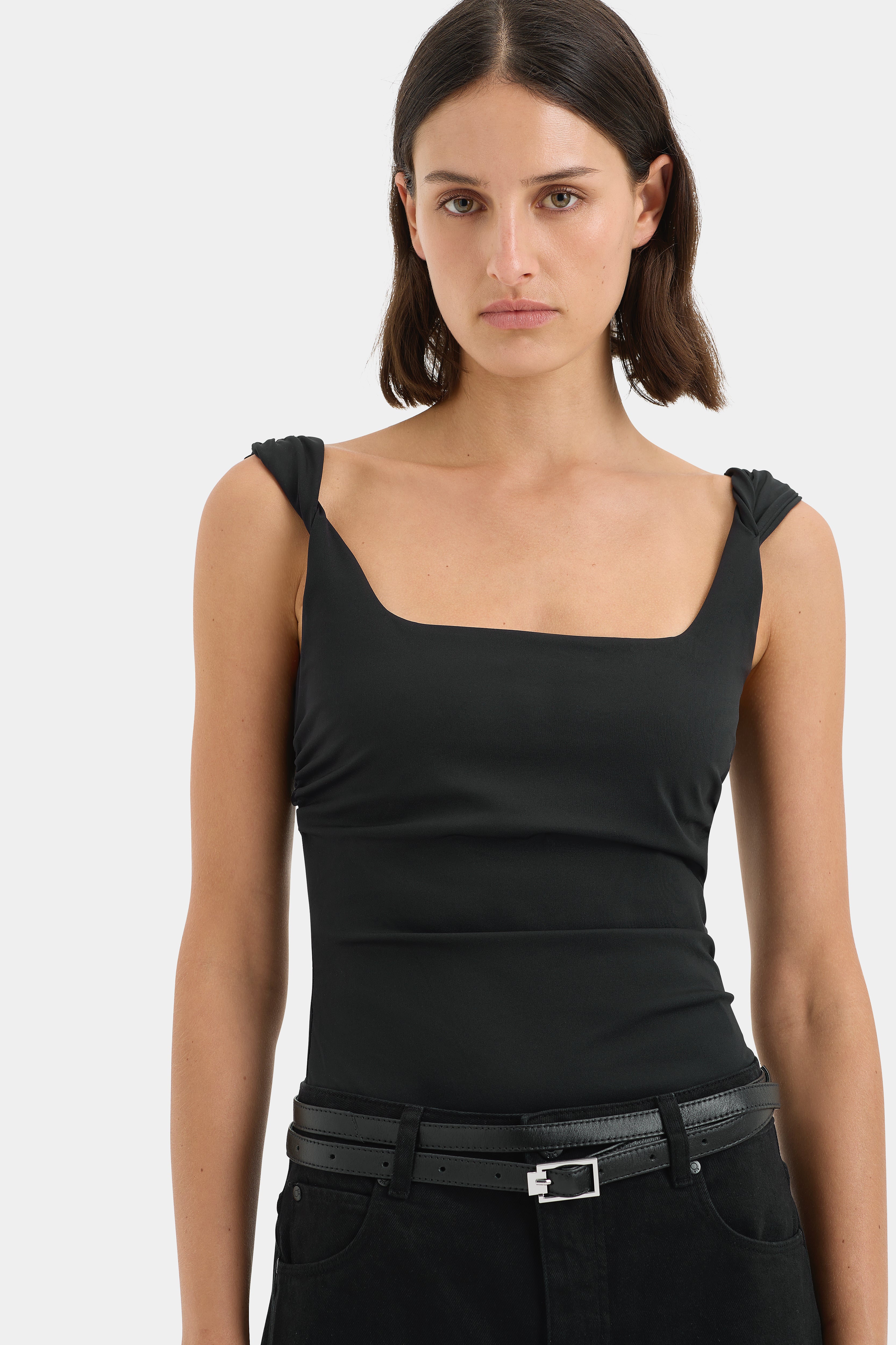 Elm Twist Tank Top for Women - Black Stretchy Slim Fit Camisole - Perfect for Yoga, Workout & Casual Wear