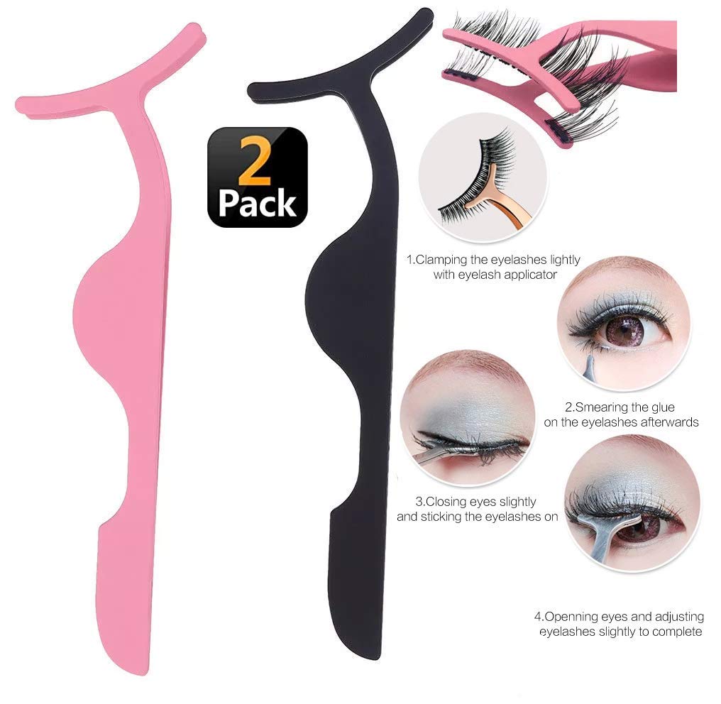 BAMBBLE False Eyelash Applicator Set [2 Pack] - Stainless Steel Eyelash Tweezers for Easy Application & Removal | Professional Makeup Tools for Lashes & Extensions | Perfect for Home, Salon & Travel Use