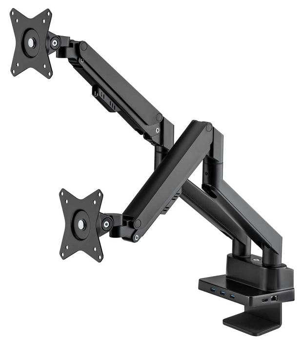 Dual Monitor Stand with USB Docking Station - Adjustable Ergonomic VESA Mount for Home & Office Workstations - Perfect for Productivity & Multi-Tasking