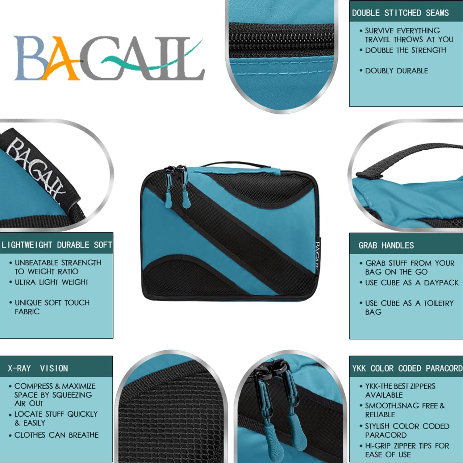 BAGAIL 6-Piece Packing Cubes Set - Lightweight Travel Luggage Organizers for Suitcases - Perfect for Business Trips, Vacations & Weekend Getaways