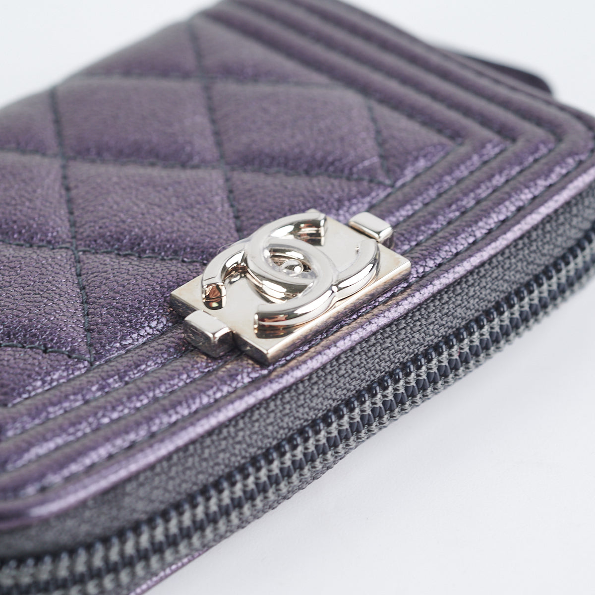 Chanel Boy Zip Coin Purse in Iridescent Purple - Luxury Small Leather Wallet for Women, Perfect for Parties, Travel & Everyday Use