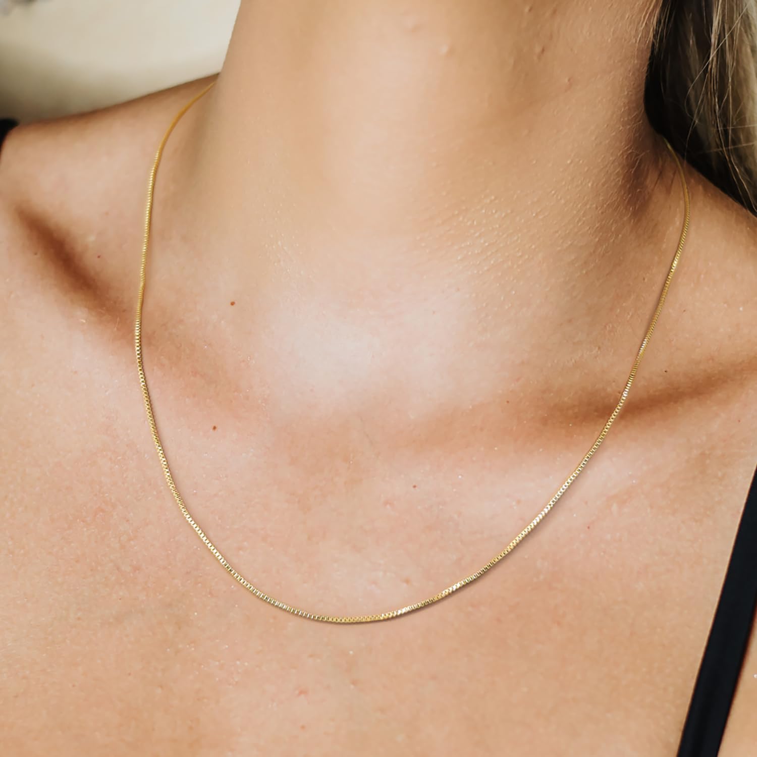14K Gold Necklace for Women & Men - 1mm Thin Box Chain, Minimalist Classic Hip-Hop Necklace - Non-Tarnish, 16-26 Inch - Perfect for Everyday Wear, Gifts & Special Occasions