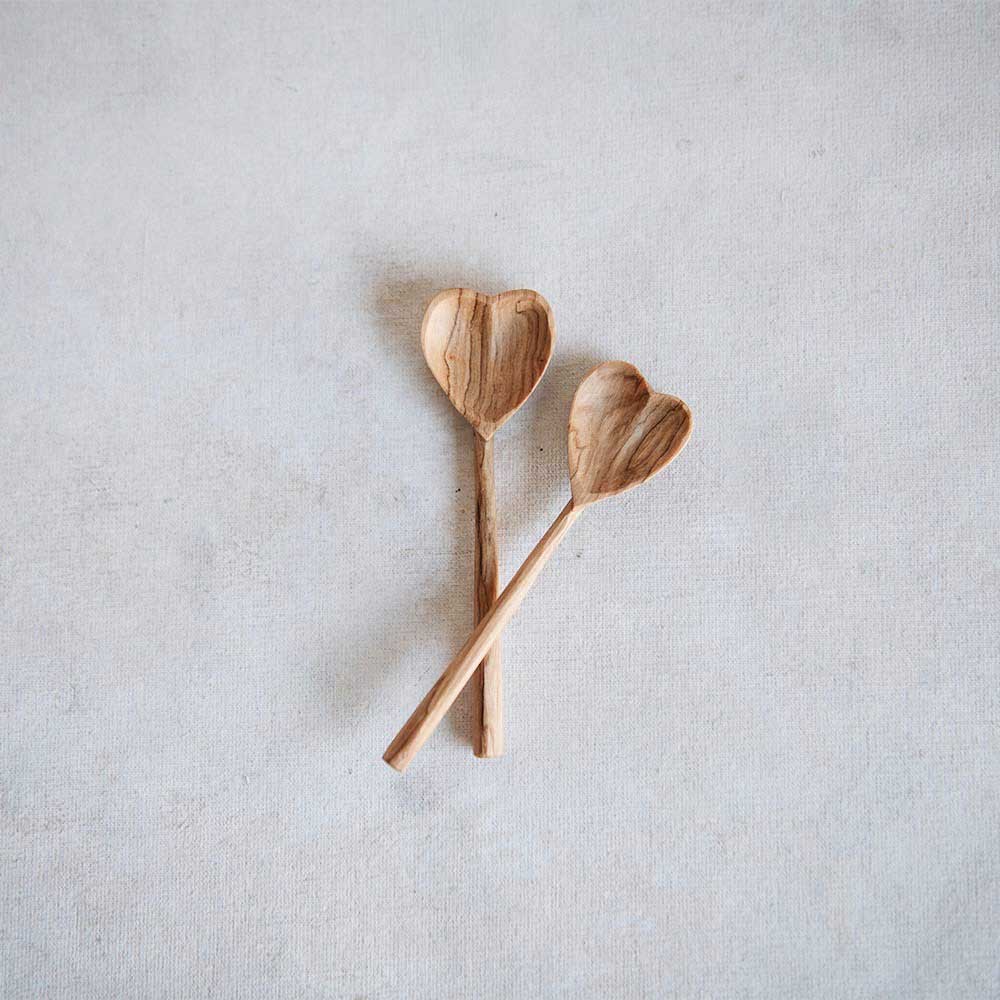 Handcrafted Wild Olive Wood Heart Spoon - Eco-Friendly Kitchen Utensil for Cooking, Baking & Serving - Perfect for Romantic Dinners, Wedding Gifts & Home Decor