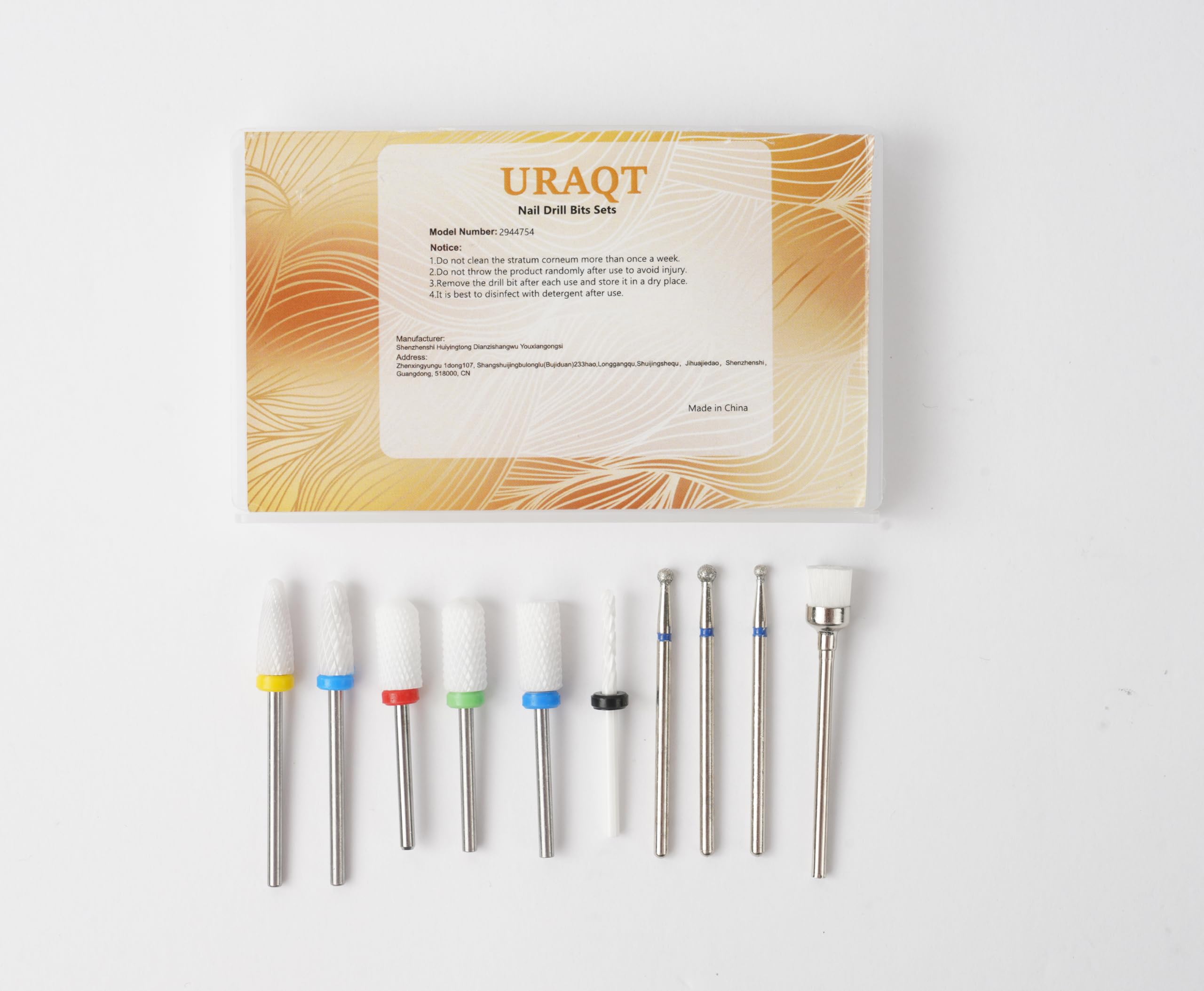 Professional 10-Piece URAQT Ceramic Nail Drill Bit Set - 3/32