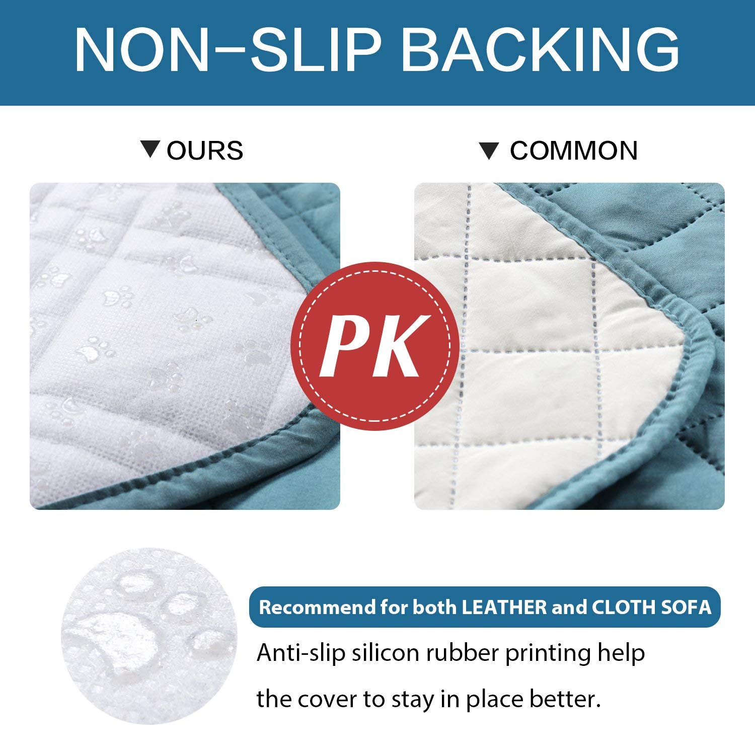 H.VERSAILTEX 100% Waterproof Quilted Sofa Cover Set - 3 Piece Furniture Protector for Loveseat & Recliner - Spill Proof Stretchable Slipcovers for Living Room, Bedroom & Pets