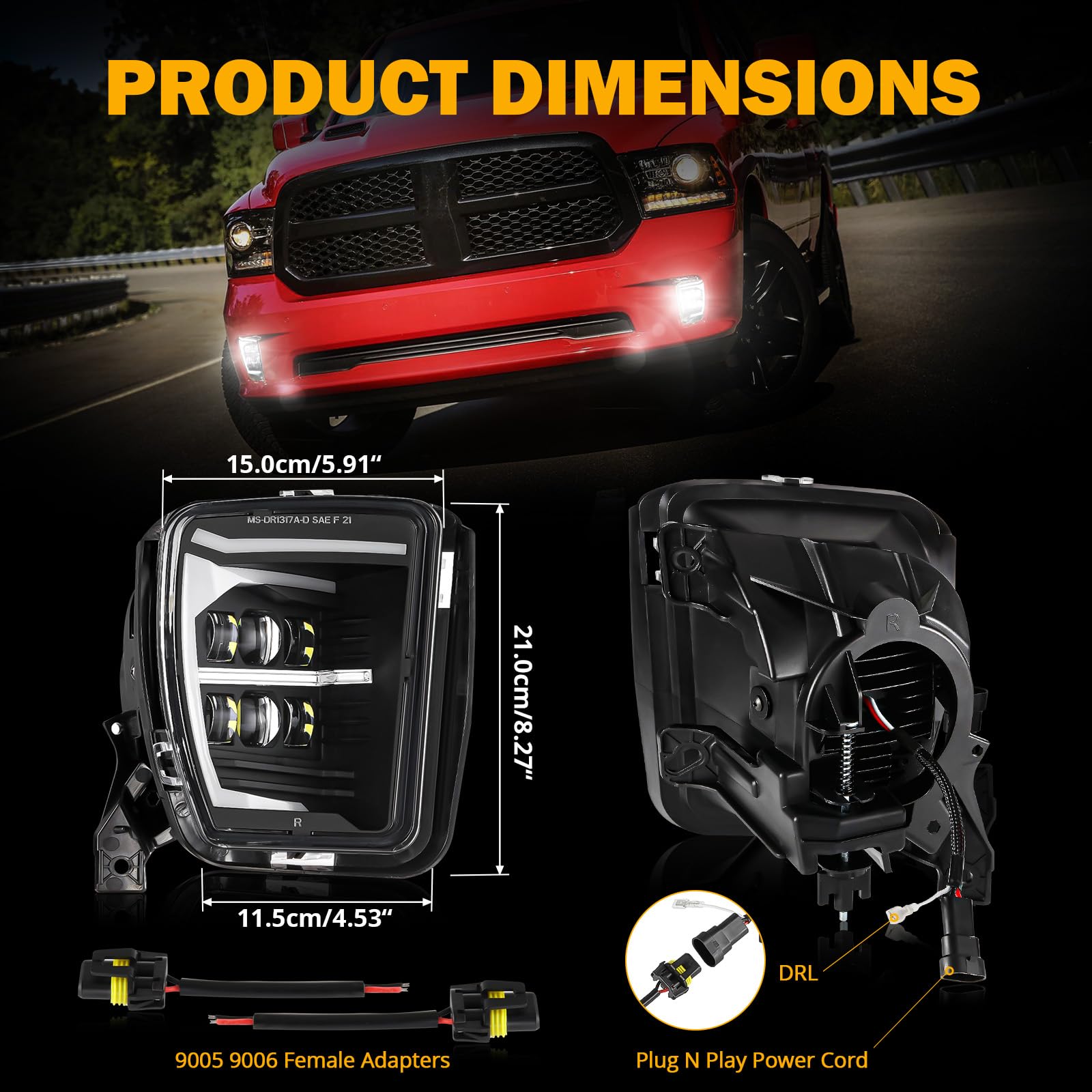 Auxbeam Upgraded LED Fog Lights with DRL - DOT Approved Replacement Kit for Dodge Ram 1500 (2013-2018) - Bright Bumper Driving Lights for Night & Off-Road Use
