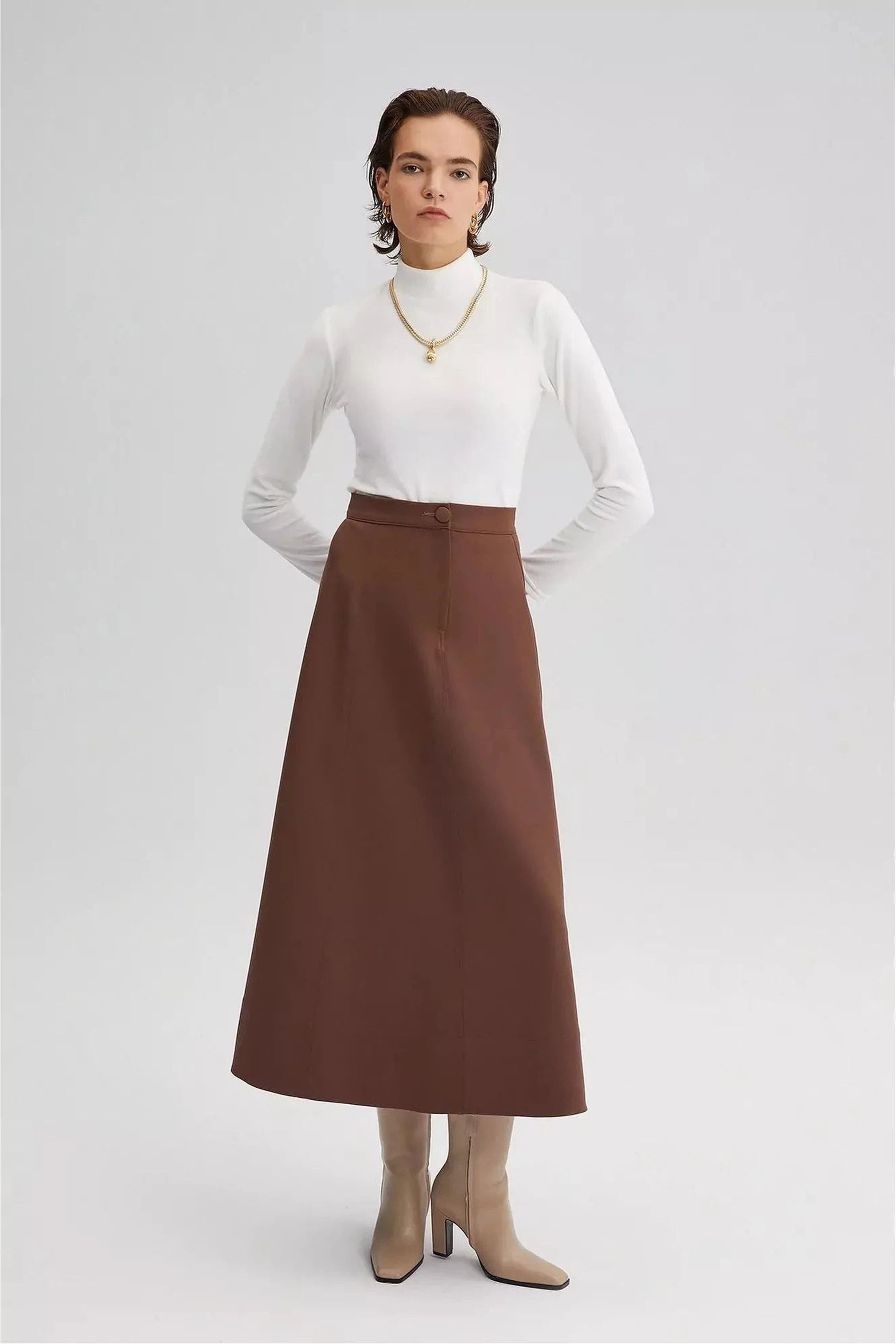 Stylish Crepe Skirt with Decorative Buttons - Perfect for Office Wear, Date Nights & Casual Outings