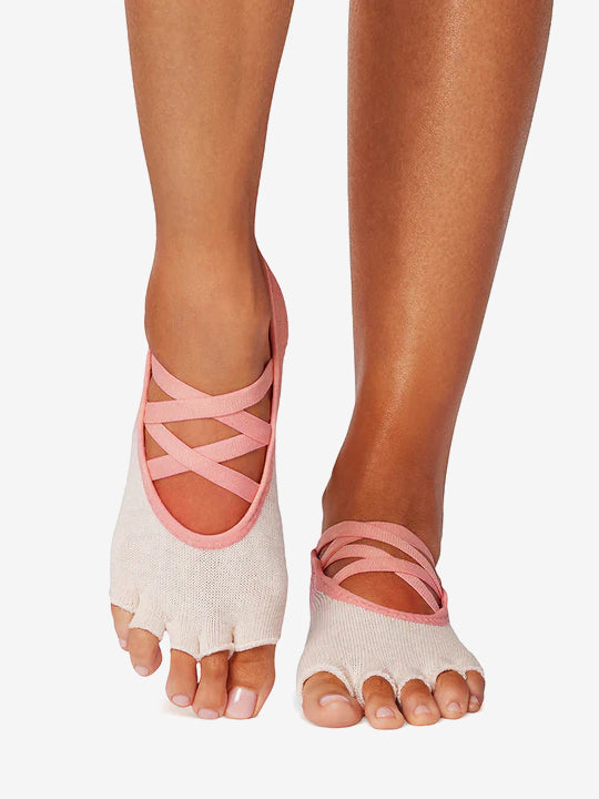 ToeSox Half Toe Elle Grip Socks for Women - Hot Coral Ombre Non-Slip Yoga Socks - Perfect for Pilates, Barre & Dance Workouts