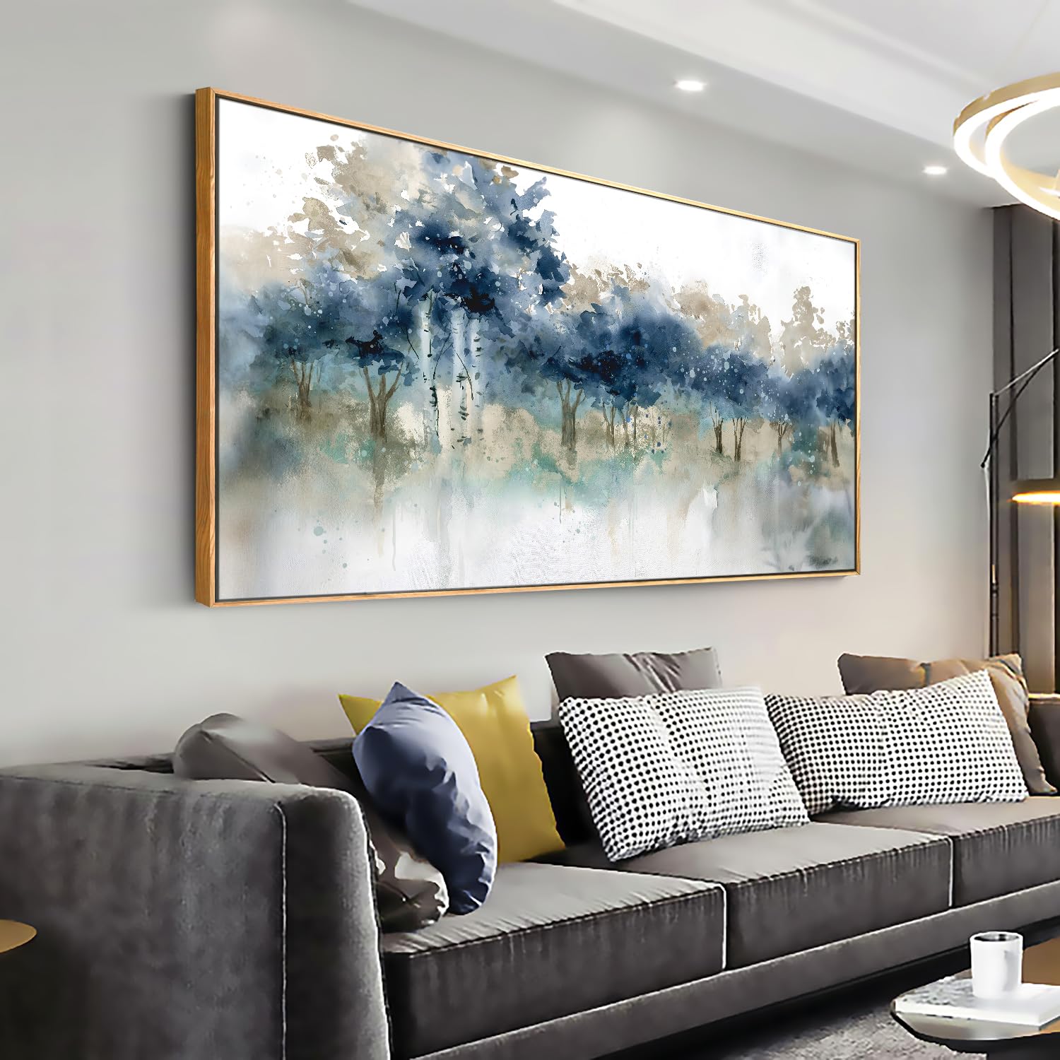 Modern Blue Ink Landscape Canvas Wall Art - 20
