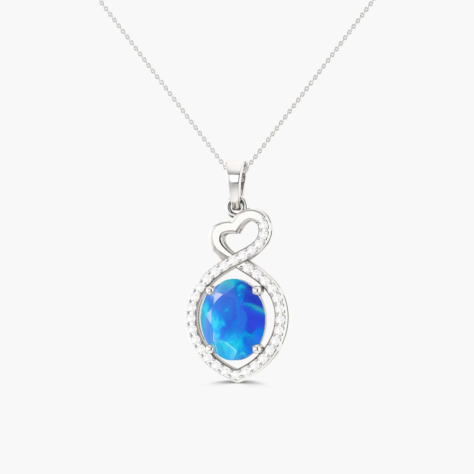 Natural Blue Opal Mini Heart Pendant Necklace - Dainty Silver Chain for Women, Gift for Her, Valentine's Day, Anniversary & Everyday Wear
