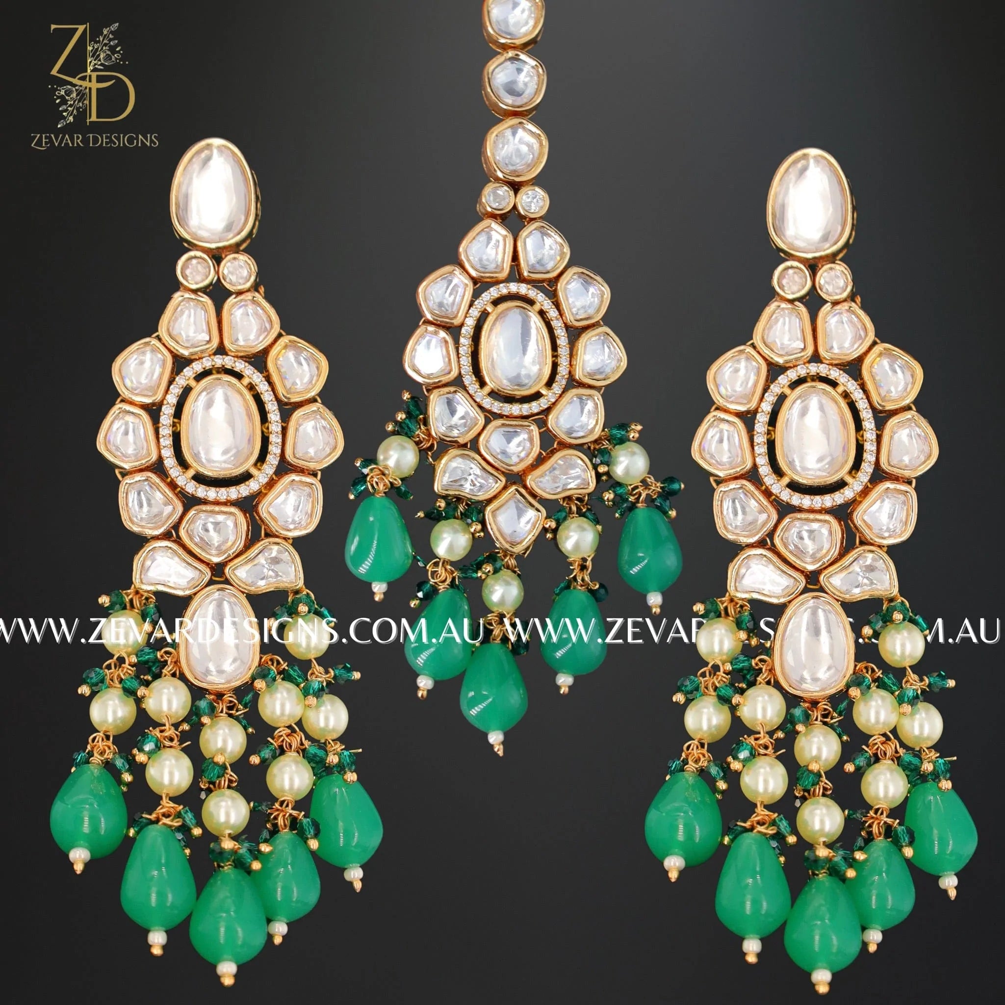 Exquisite Kundan Polki AD Necklace Set with Tikka in Emerald Green for Weddings & Special Occasions | Indian Bridal Jewelry | Handcrafted Ethnic Necklace for Women