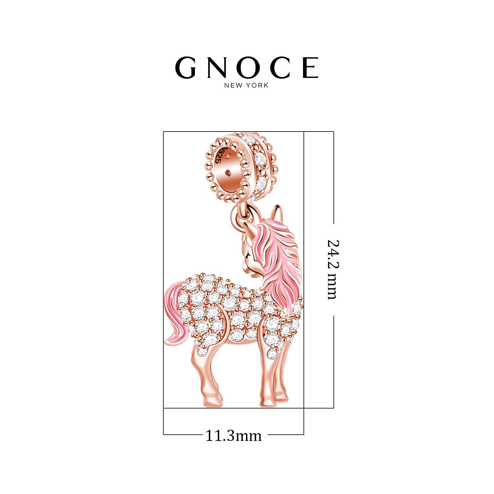 GNOCE 925 Sterling Silver 18K Rose Gold Plated Pink Unicorn Pendant Charm for Women - Sparkly & Vibrant Jewelry Gift for Birthday, Valentine's Day - Perfect for Bracelets, Necklaces & DIY Jewelry Making