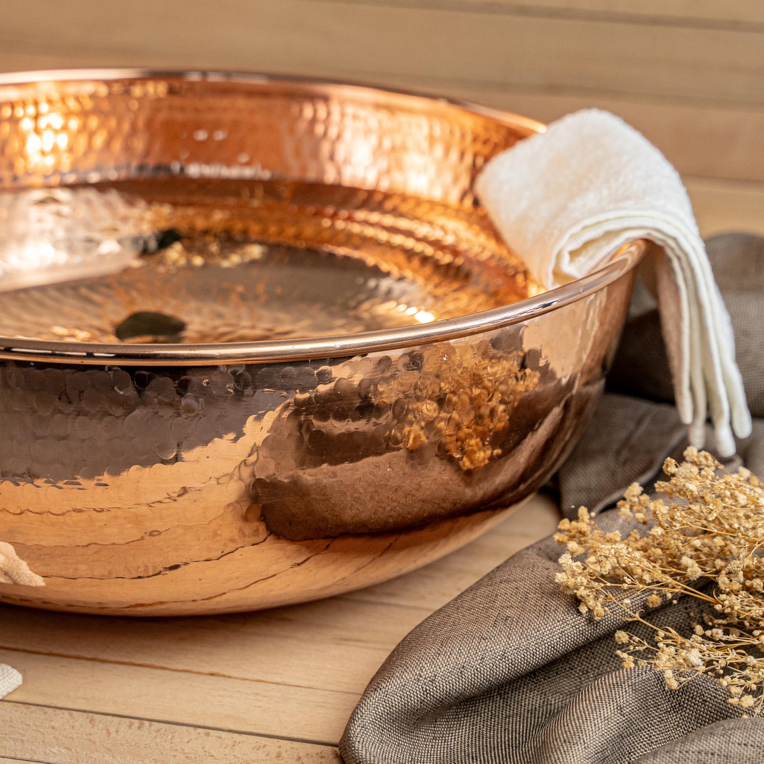 Handmade Hammered Copper Pedicure Bowl - 12 Inch Large Portable Foot Soaking Basin for Spa & Home Relaxation | 100% Pure Solid Copper Pedicure Tub | Perfect Self-Care Gift for Women, Ideal for Nail Salons, Home Spa Days & At-Home Pedicures