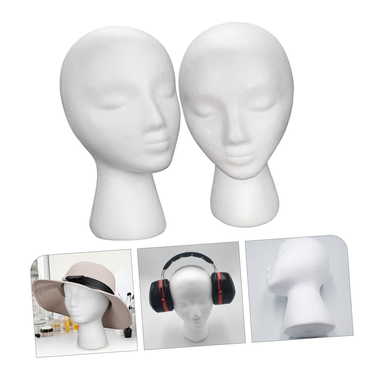 POPETPOP 2-Pack Foam Mannequin Head - Stylish Headphone Holder & Display Stand for Wigs, Hats, Cosmetics | Perfect for Salon, Home Office & Retail Store Organization
