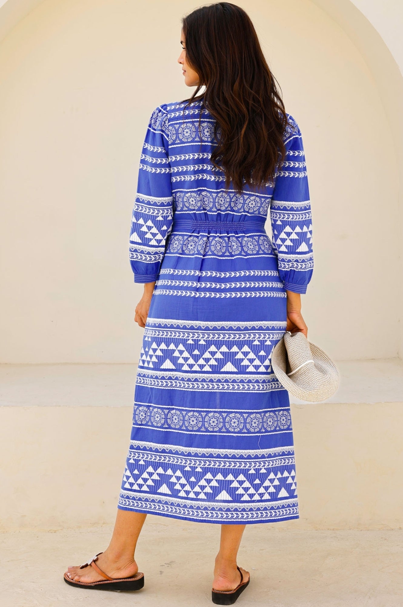 Jamila Jacquard Dress in Cobalt & White - Elegant Floral Print Maxi Dress for Women | Perfect for Weddings, Parties & Summer Outings