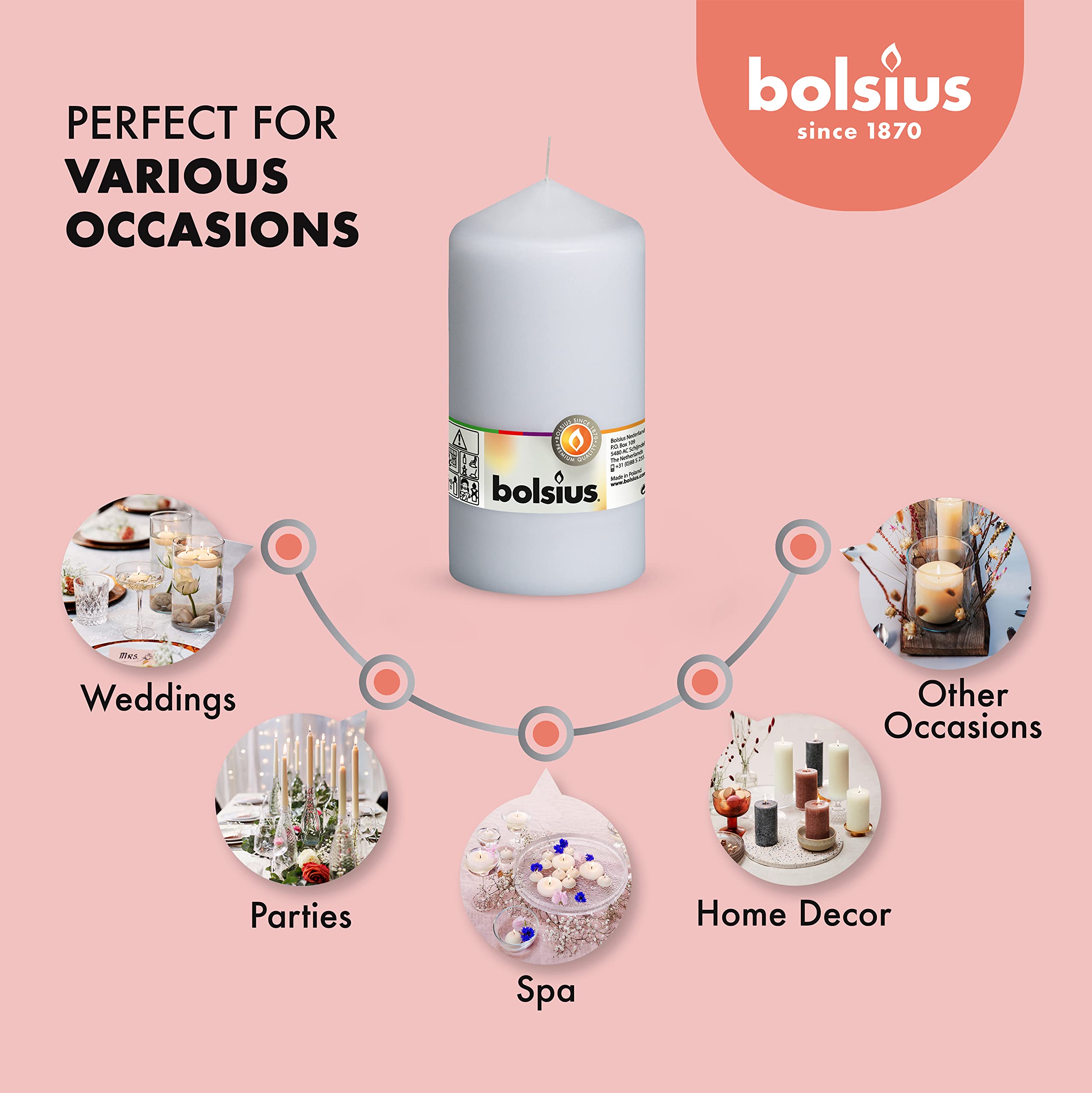 BOLSIUS 4-Pack White Pillar Candles 3x6 Inches - Premium European Quality Unscented Candles - 65+ Hours Long Burn Time, Dripless & Smokeless - Perfect for Wedding Centerpieces, Dinner Parties, Home Decor & Holiday Decorations