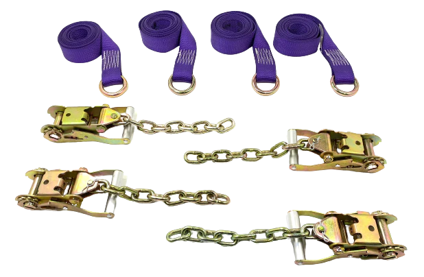 2-Pack 10' Diamond Weave Lasso Wheel Lift Straps with Chain Tail Ratchets - Heavy Duty Towing & Recovery Straps for Trucks, ATVs, UTVs, and Off-Road Vehicles (4-Pack)