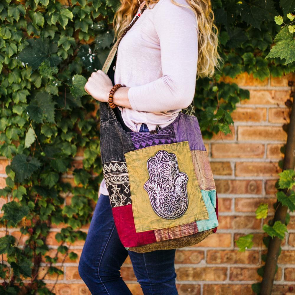 Hamsa Bliss Patchwork Bag - Stylish Bohemian Crossbody Purse for Women | Perfect for Travel, Festivals & Everyday Use
