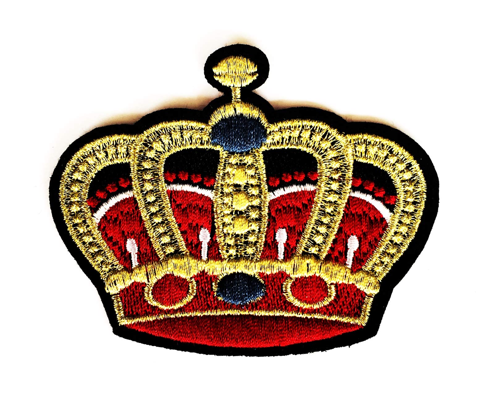 King Crown Iron On Patch 3.75X3.5 Inch - Gold Red Embroidered Applique for Hats, Jackets, Hoodies & Backpacks - Perfect Gift for Kids, Cosplay & DIY Crafts (MEGADEE Crown of The King 002)