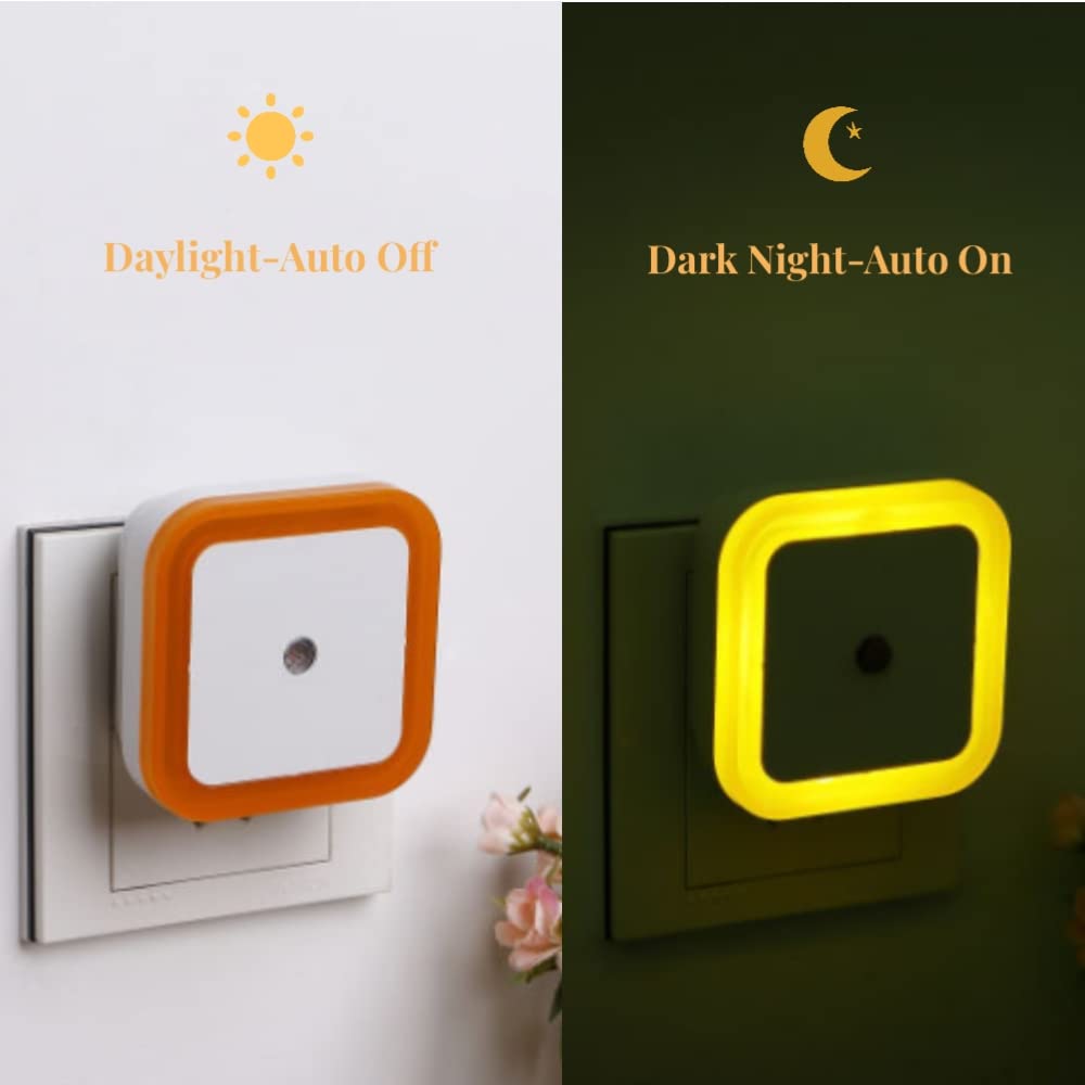 **Othmro 4-Pack ABS Plug-in Night Light, Warm White LED Christmas Light Bulb with Auto Dusk-to-Dawn Sensor, L65×W65×H68, Yellow EU Plug – Perfect for Bedroom, Kitchen, Hallway, Nursery & Stairway Lighting**