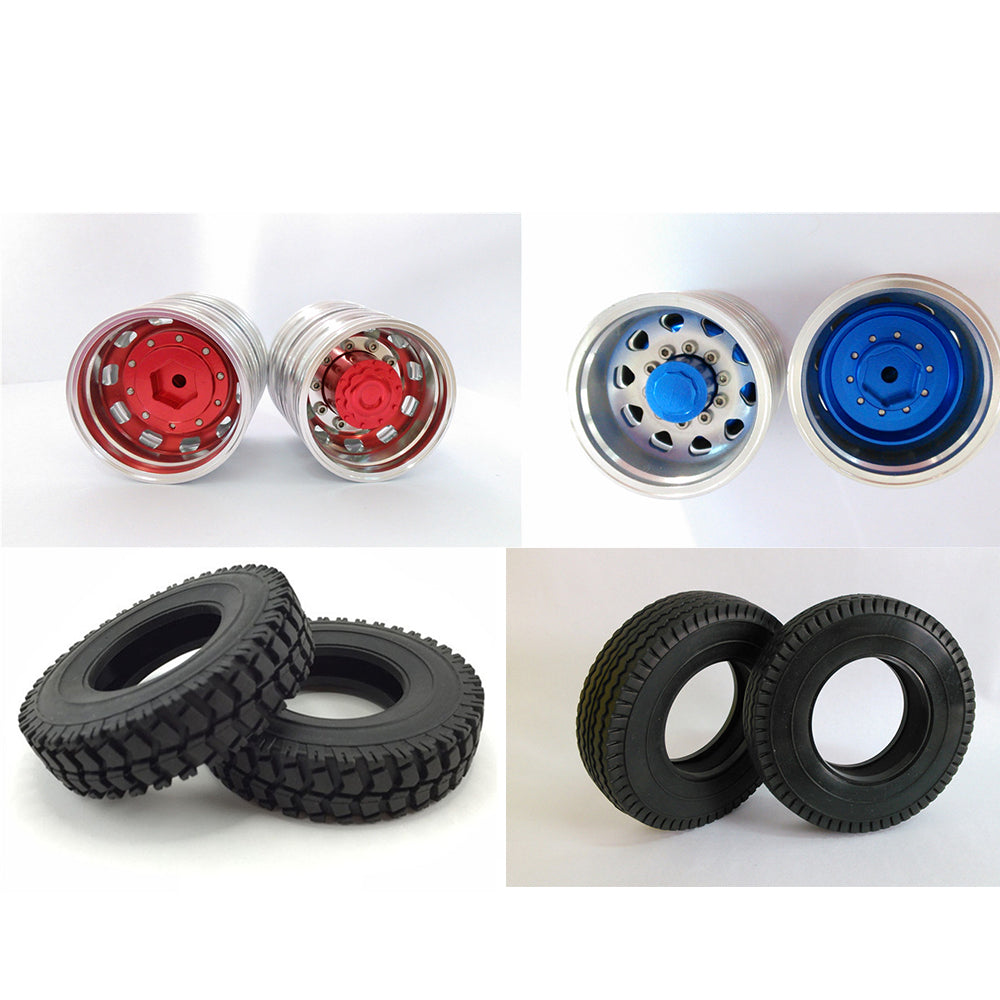 1/14 Scale TOUCANHOBBY Narrow Sponge Tires with Metal Rear Wheel Hub - Replacement Parts for RC Tractor, Truck & Dumper DIY Models - Perfect for Off-Road Racing & Construction Site Simulation