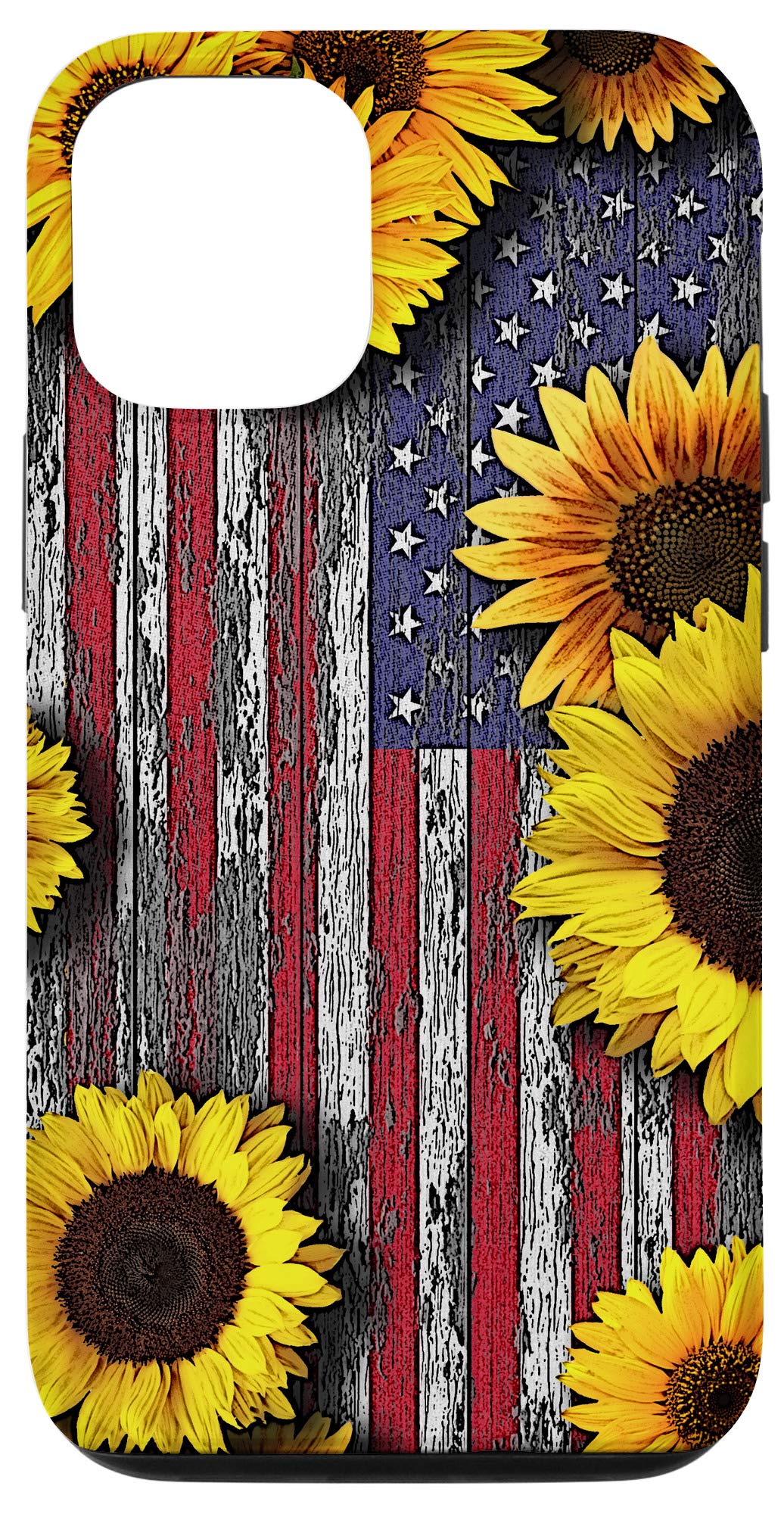 iPhone 12/12 Pro Patriotic Sunflower Phone Case - American Flag Design Protective Cover for iPhone 12/12 Pro - Perfect for Summer, 4th of July, and Patriotic Events