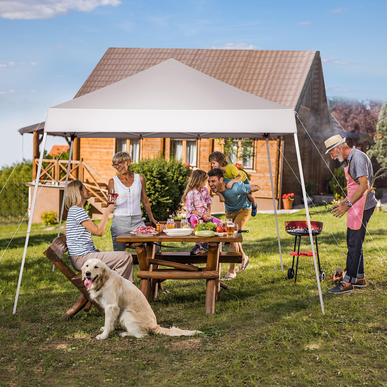 10' x 10' Pop Up Canopy Tent with Carry Bag - Instant Shelter with Slant Legs for Outdoor Parties, Events, Backyard & Commercial Use - Portable Easy Setup White Canopy for Picnics, Beach, Camping & Tailgating