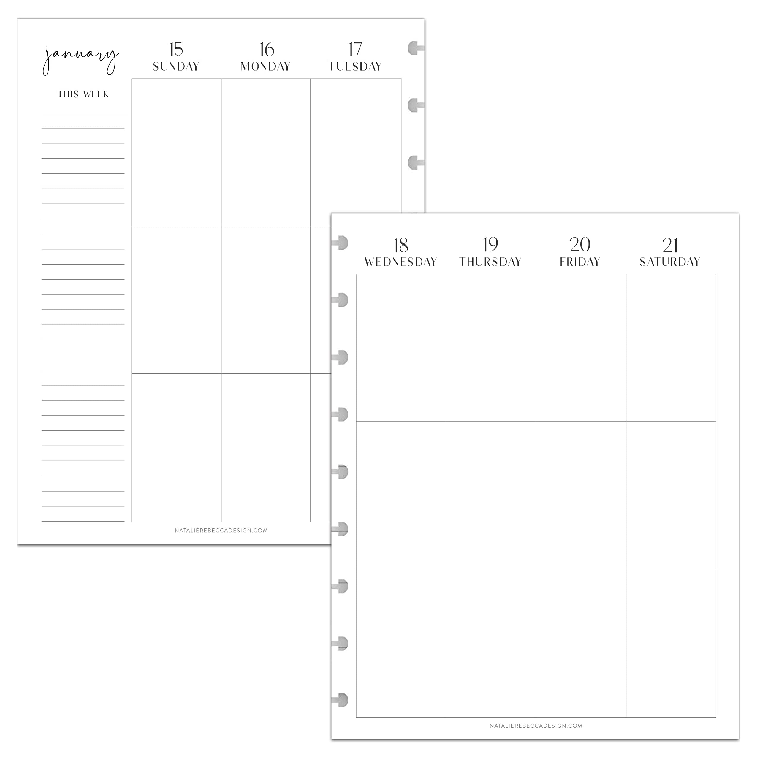 BetterNote 2025 Vertical Calendar Refill for Disc Notebooks - Fits Levenger Circa, Happy Planner, Staples Arc, TUL, InkWell Press, MAMBI, NOTIQ (Modern 9-Disc, 7