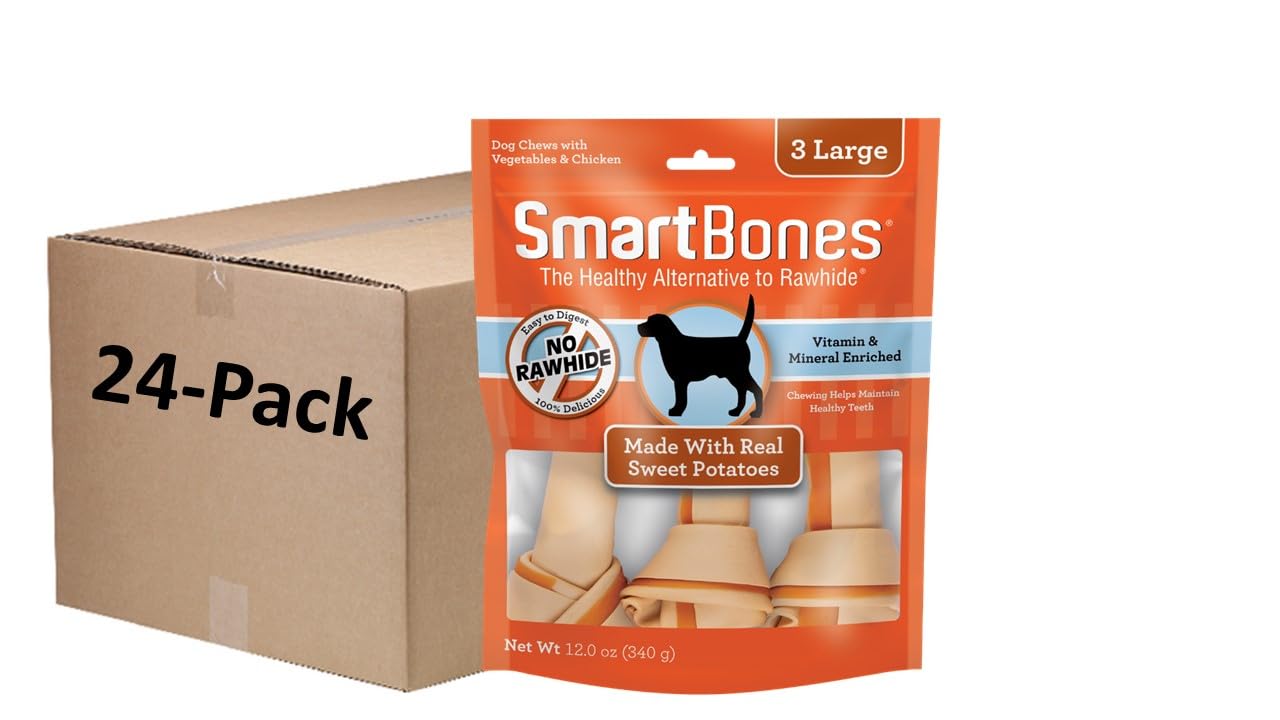 SmartBones Large Rawhide-Free Dog Chews - Natural Meat & Veggie Dental Treats for Large Breeds (3 Count, Pack of 24) | Healthy Alternative to Rawhide for Teeth Cleaning & Anxiety Relief