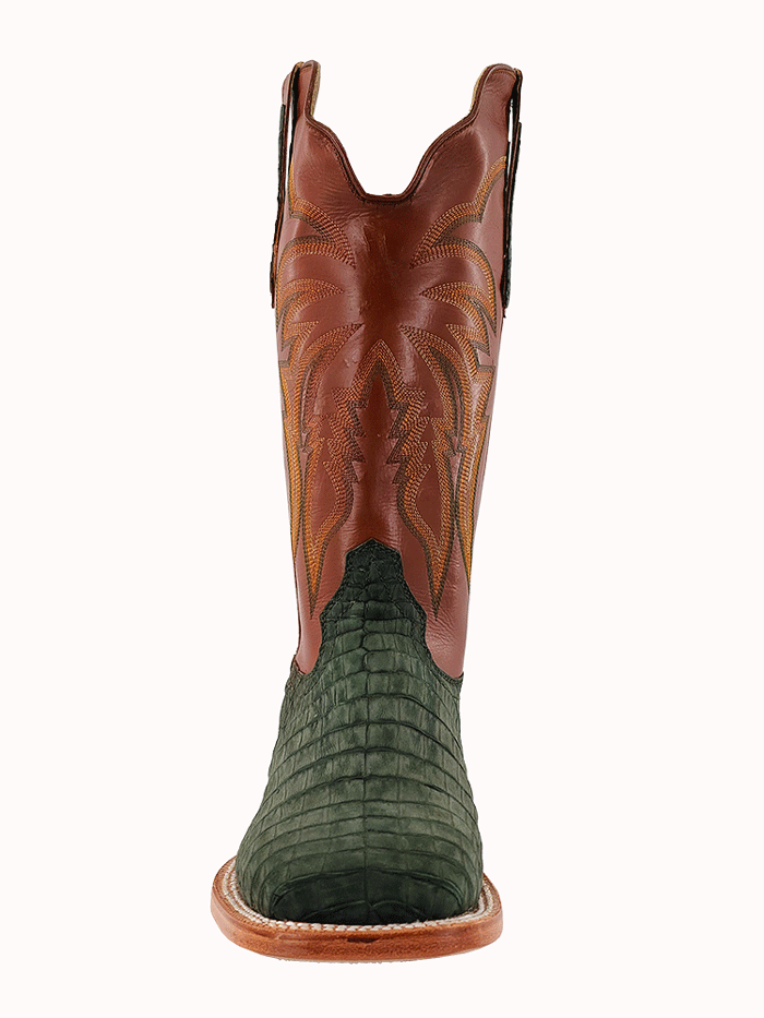 R.Watson RW2006 Men's Caiman Belly Western Boots - Nubuck Leather Olive Green Cowboy Boots for Riding, Country Wear & Outdoor Adventures