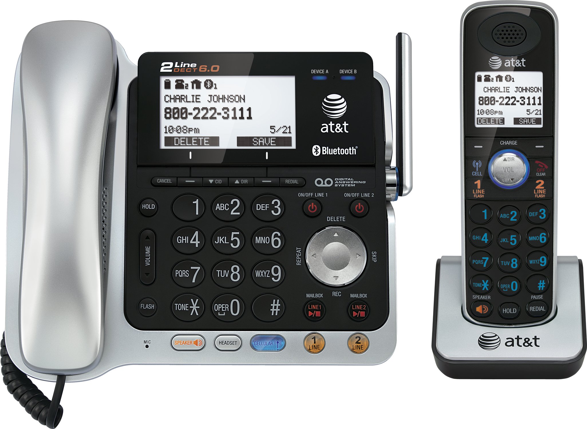 AT&T TL86109 Bluetooth DECT 6.0 Cordless Phone with Caller ID - Black & Silver for Home or Office Use