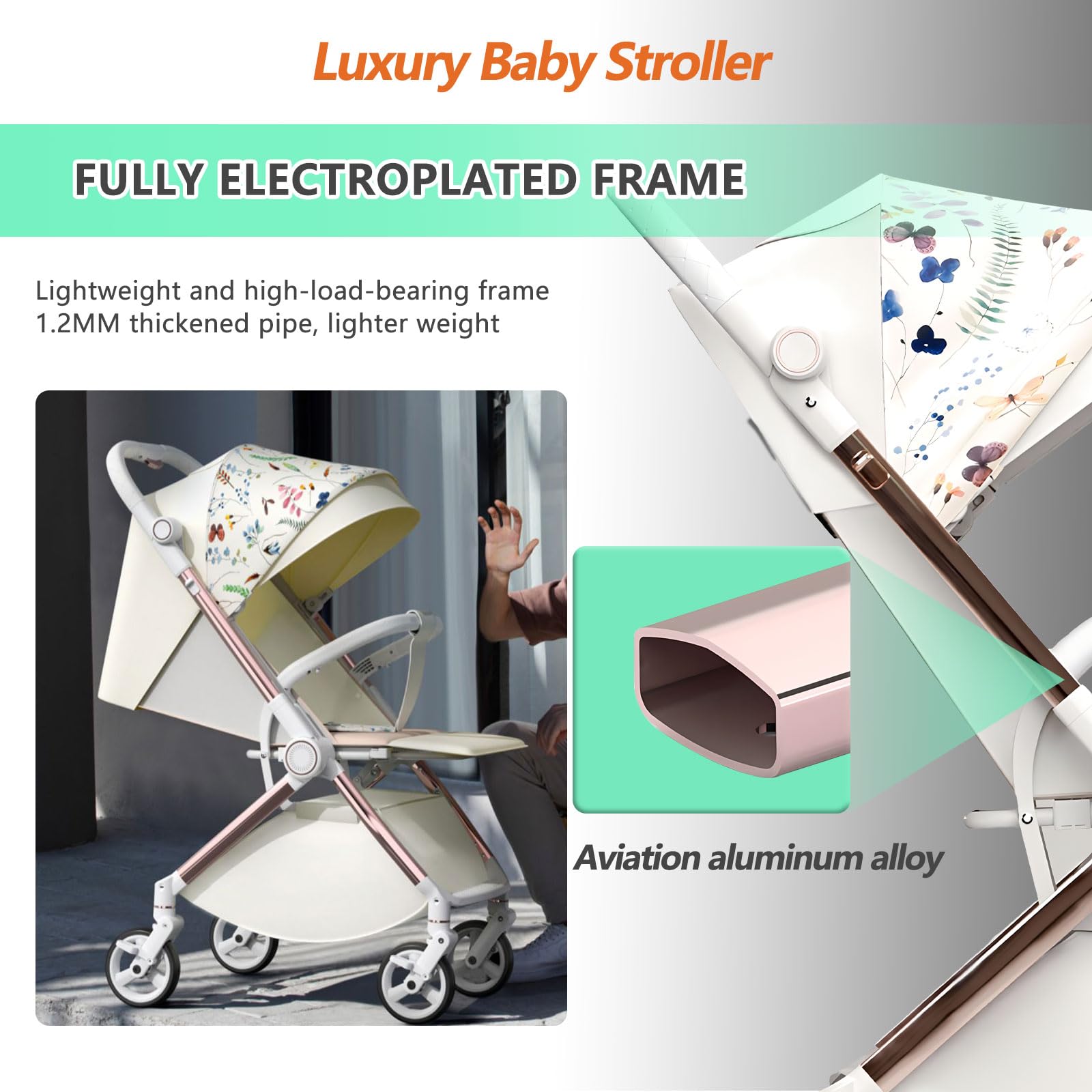 Lightweight Baby Stroller for Infants 6+ Months - Aluminum Frame with Footmuff, Cup Holder & Storage Basket - Perfect for Travel, Shopping & Daily Walks (White)