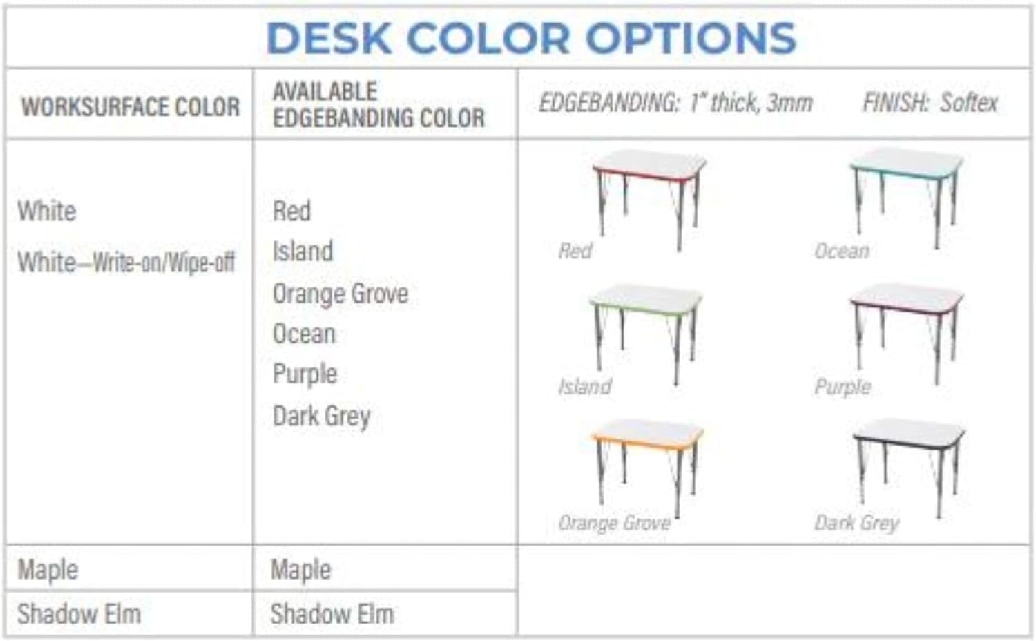 **Versa Desk Adjustable Height Kids Table - Large Rectangular Child Desk for School & Home, White/Ocean (14-23