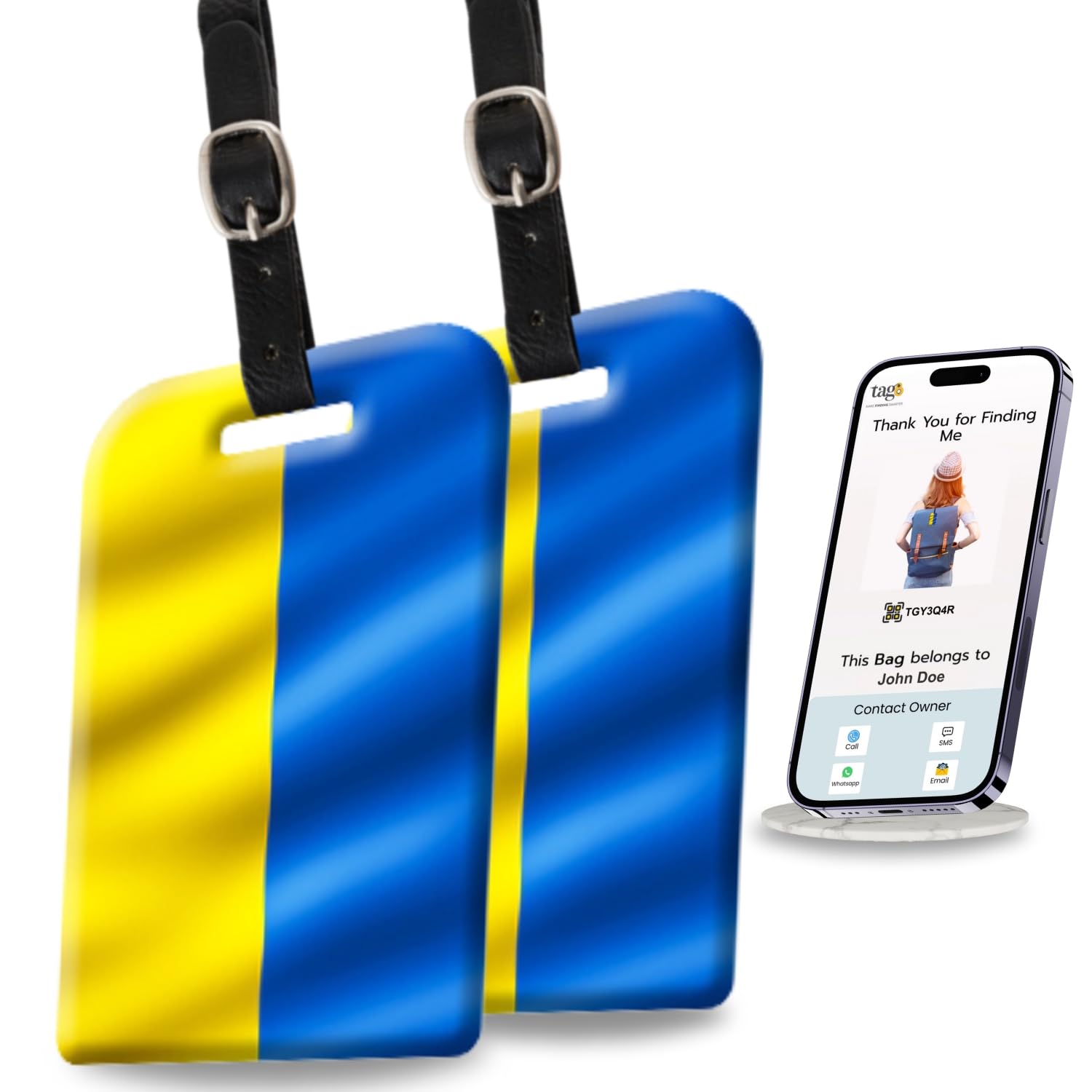 2 Pack Ukraine Flag Smart Luggage Tags - Trendy Digital ID Identification Tags for Suitcases | Airline Compliant with SITA World Tracer Code | Perfect Travel Gift for Ukraine Supporters & Frequent Flyers | Ideal for Airports, Vacations & Business Trips