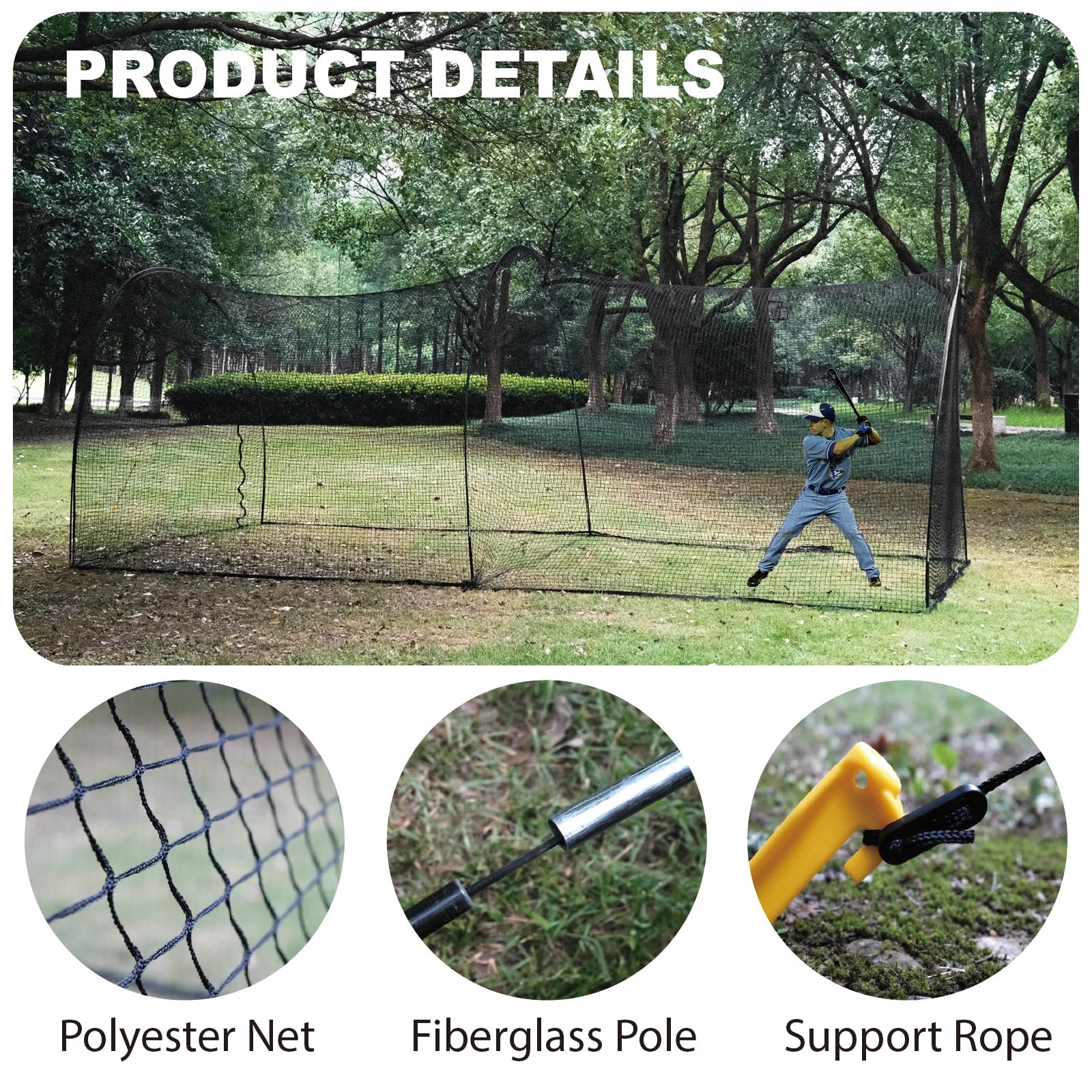 22/30 FT Portable Baseball & Softball Batting Cage - Durable Backyard Practice Net with Pitching Machine Hole & Removable Door - Perfect for Home Training, Team Drills & Youth Baseball Practice
