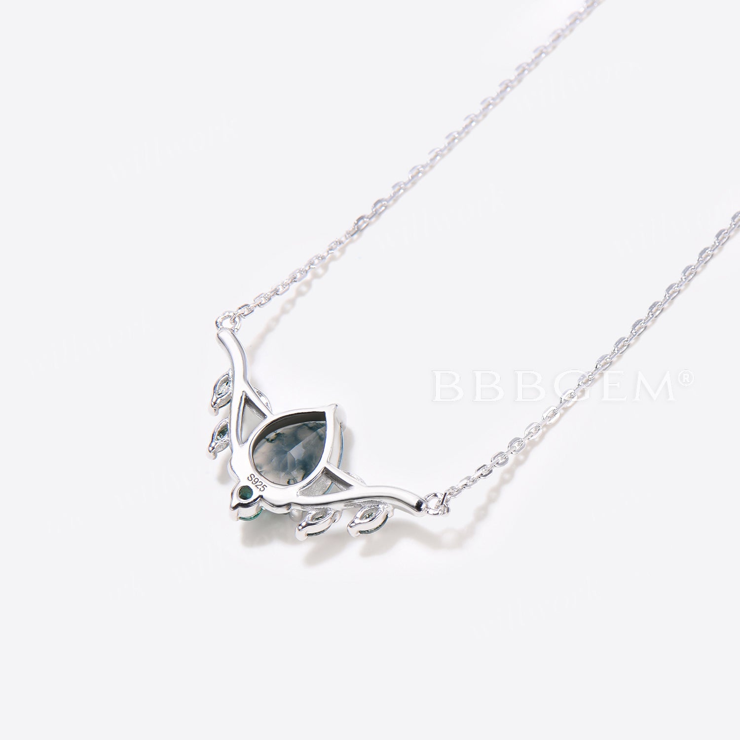 Natural Moss Agate Teardrop Pendant Necklace with Leaf Vine Charm | Emerald Green Gemstone Jewelry for Women | Perfect for Boho Style, Wedding Gift & Everyday Wear