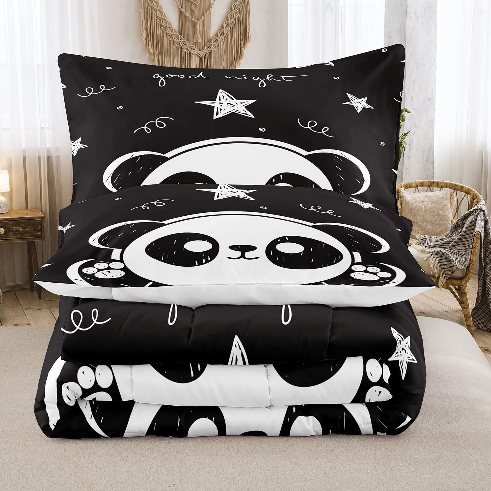 Soft Microfiber Panda Comforter Set Full Size for Kids & Teens - 3D Animal Theme Bedding with 1 Comforter & 2 Pillow Shams (4002) | Perfect for Boys & Girls Bedrooms, Dorm Rooms & Cozy Sleepovers