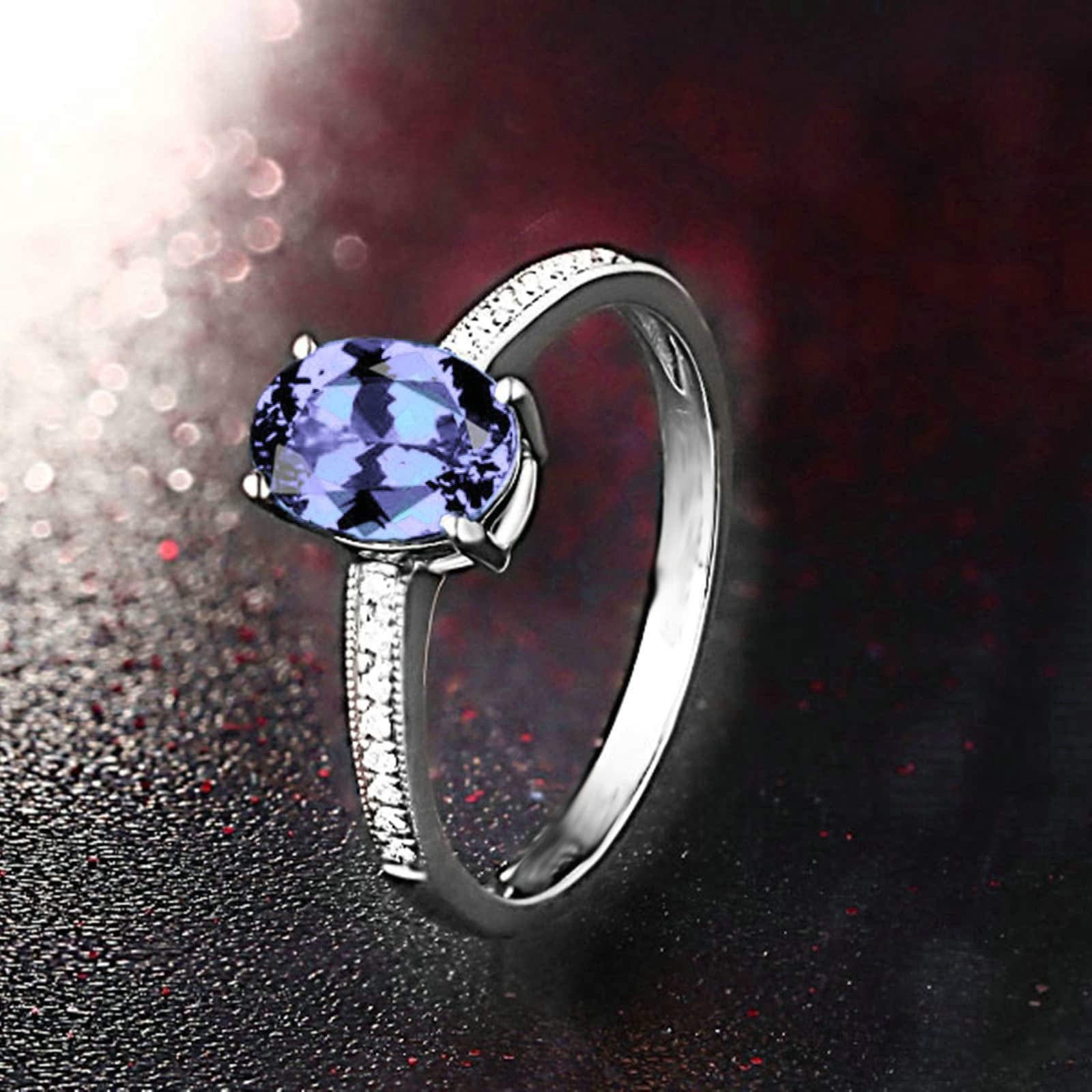 Gualiy Women's Sterling Silver Oval Lavender Purple Cubic Zirconia Promise Ring - Size 4-11 - Elegant Gift for Her, Anniversary, Engagement, Wedding, or Special Occasion Jewelry