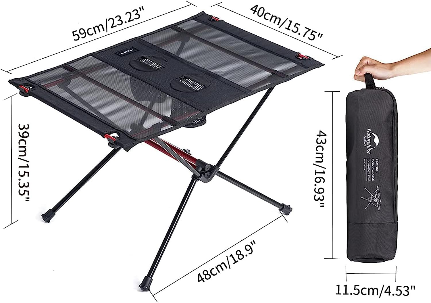 Naturehike Ultralight Folding Camping Table - Portable Aluminum Alloy Picnic Table for Outdoor, Beach, Hiking & Backpacking - Perfect for Camping, BBQ, Fishing & Travel (Dark)